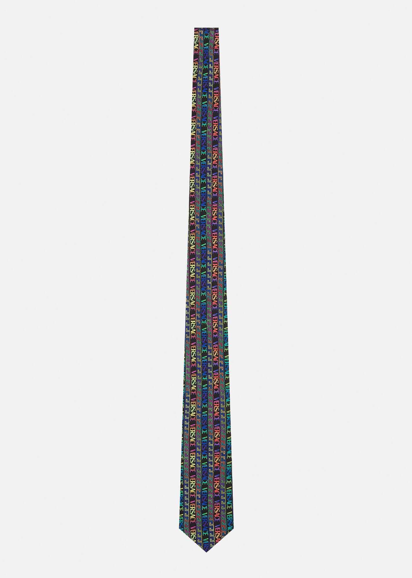 Greca Neon Print Silk Tie - 1