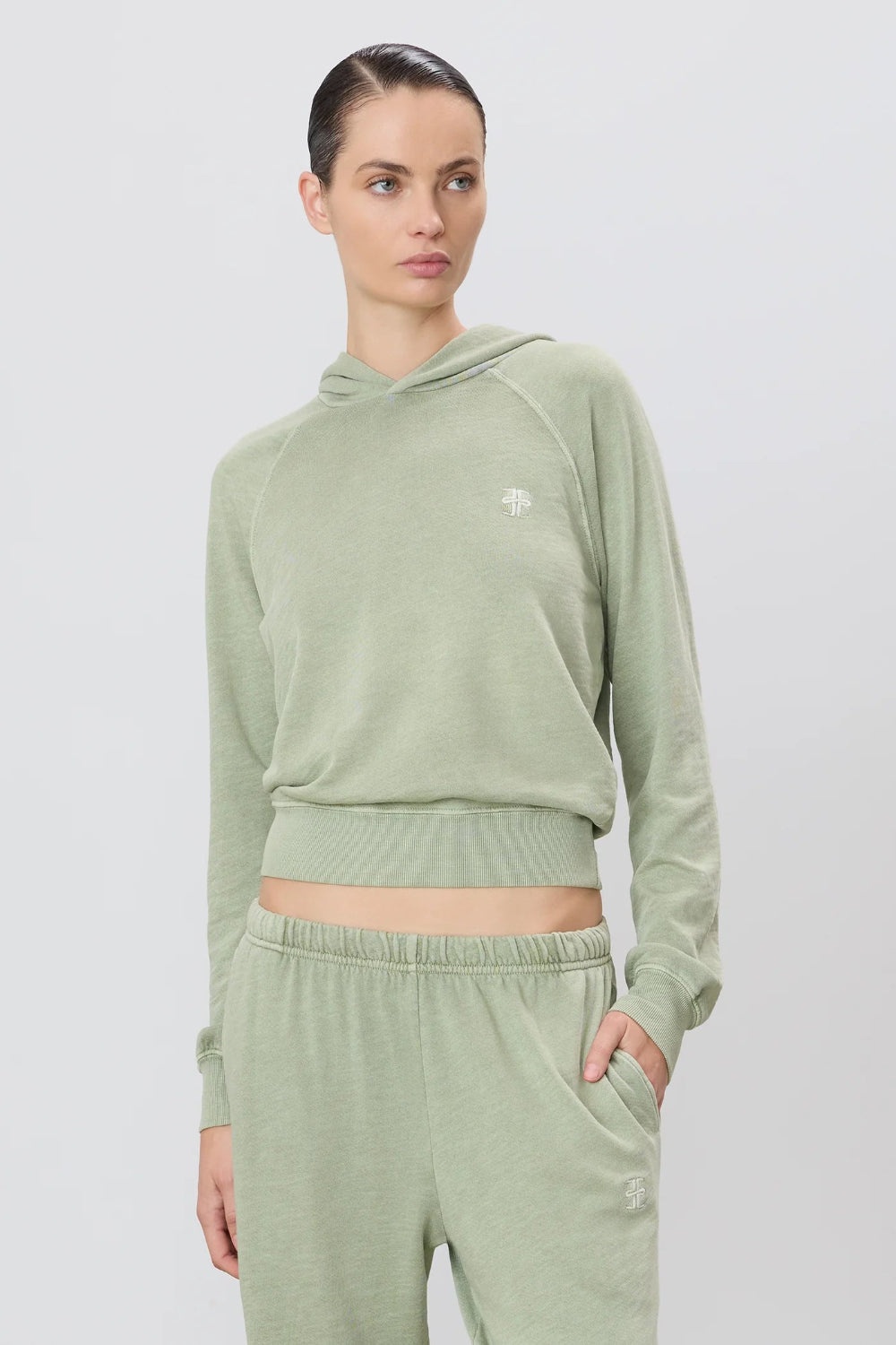 Shrunken Hoodie Sweatshirt Sage - 2
