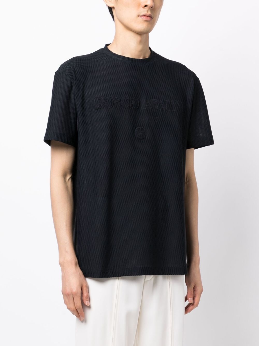 logo-embroidered perforated T-shirt - 3