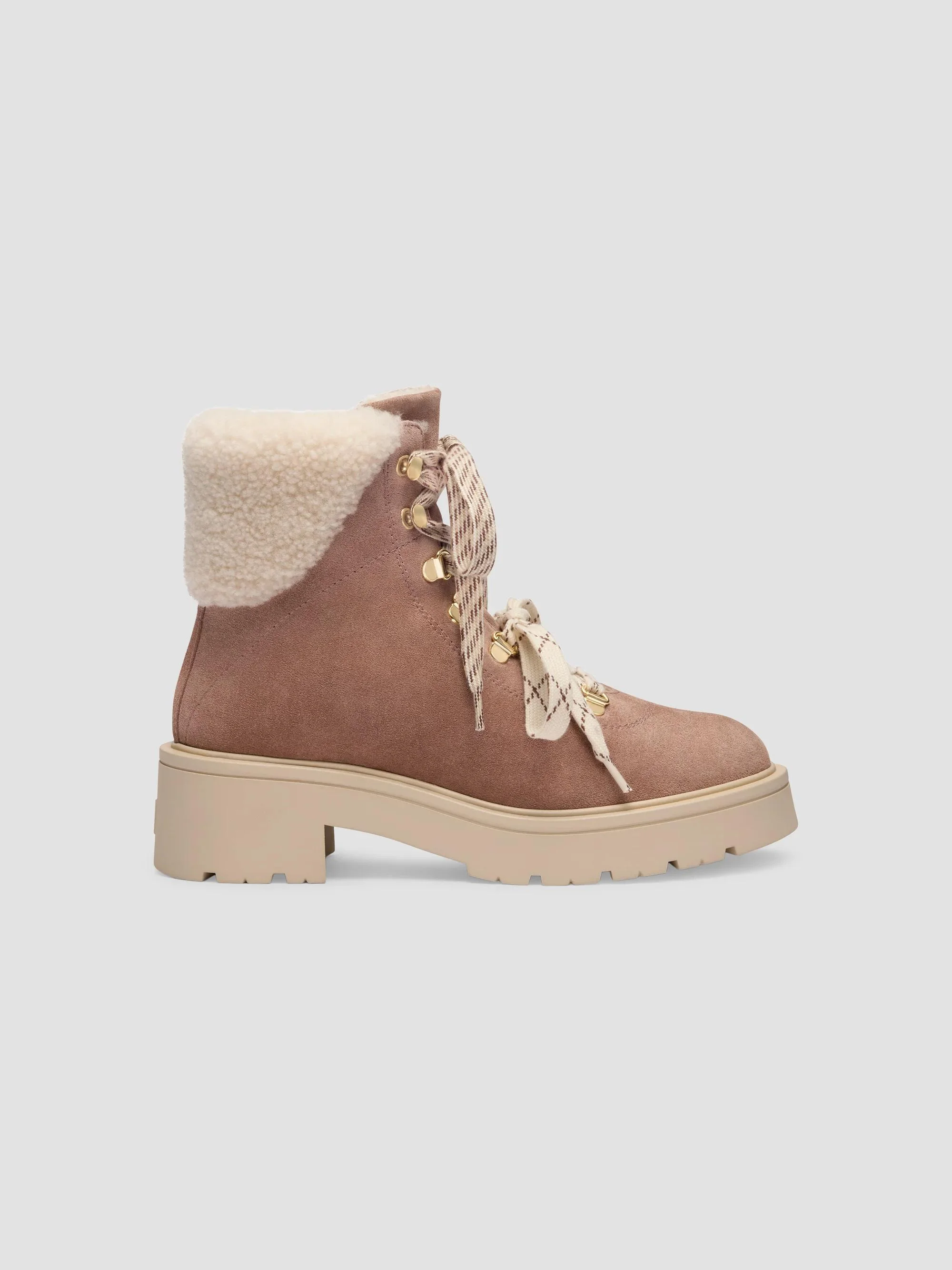 Women's Ren Shearling-Trim Suede Ankle Boots - Fawn Natural - 1