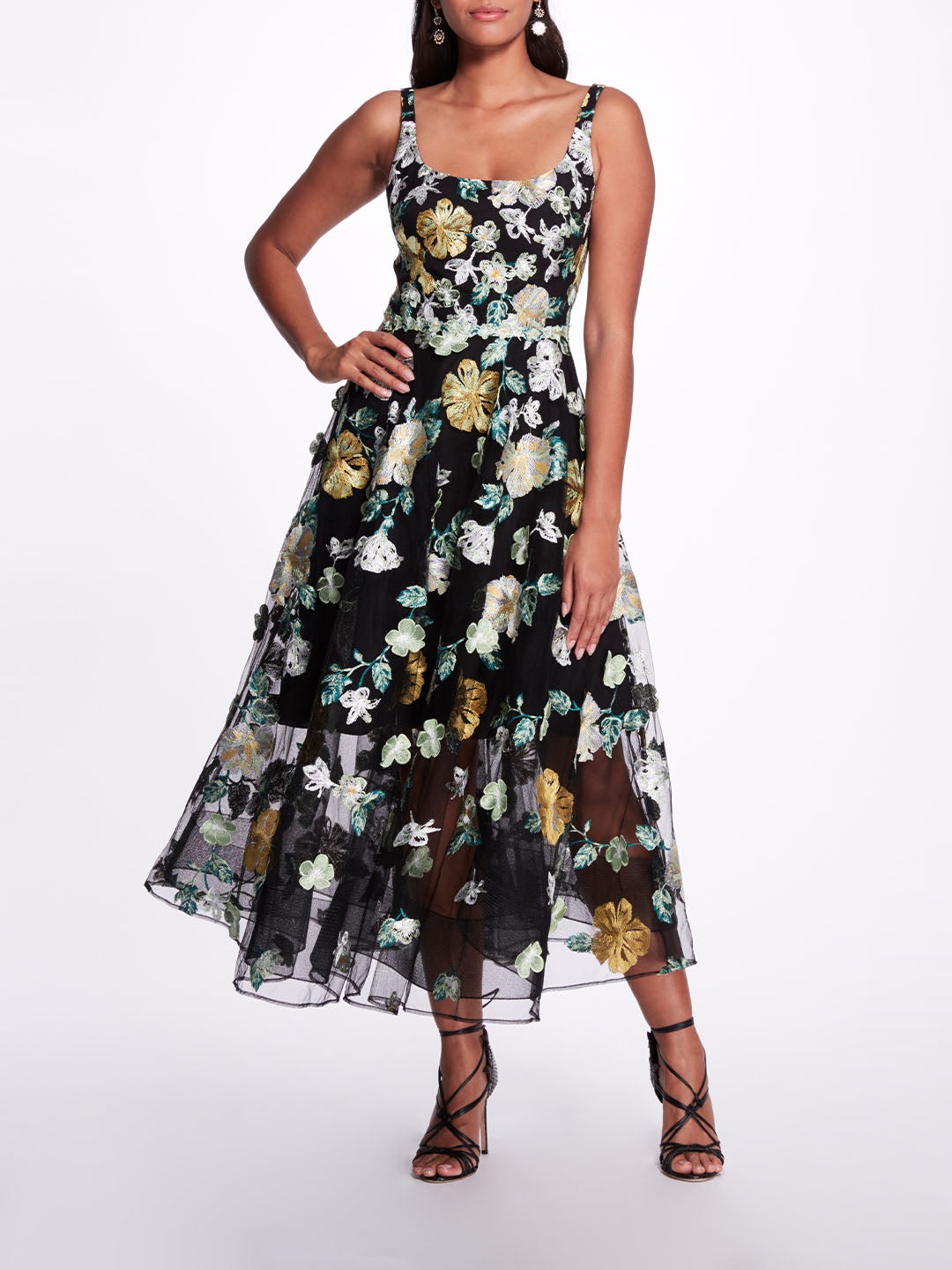 EMBROIDERED FLORAL TEA LENGTH GOWN - 1