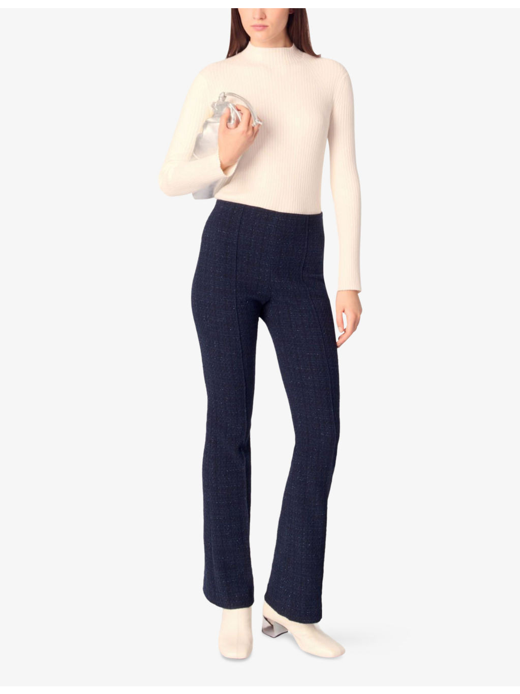 Metallic-weave flared-leg high-rise tweed trousers - 2