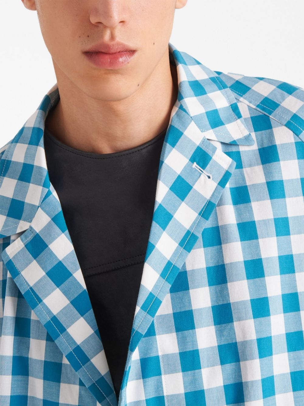 gingham-check cotton coat - 4