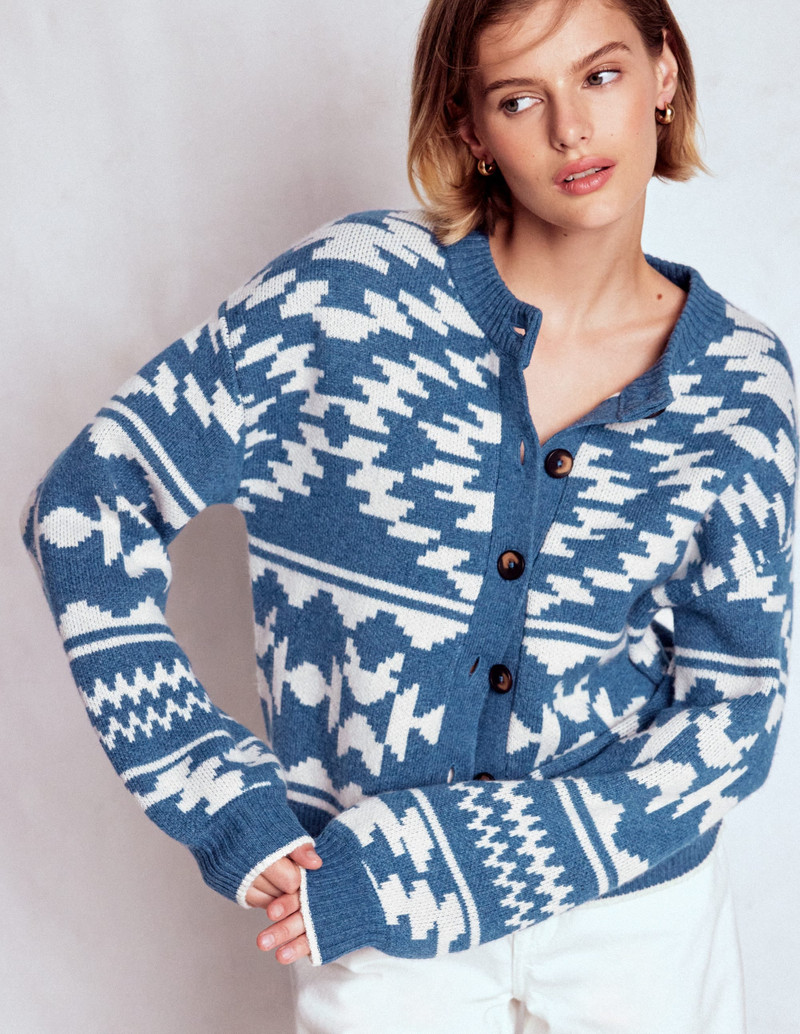 Abi Jacquard Cardigan-Denim Blue Aztec 1