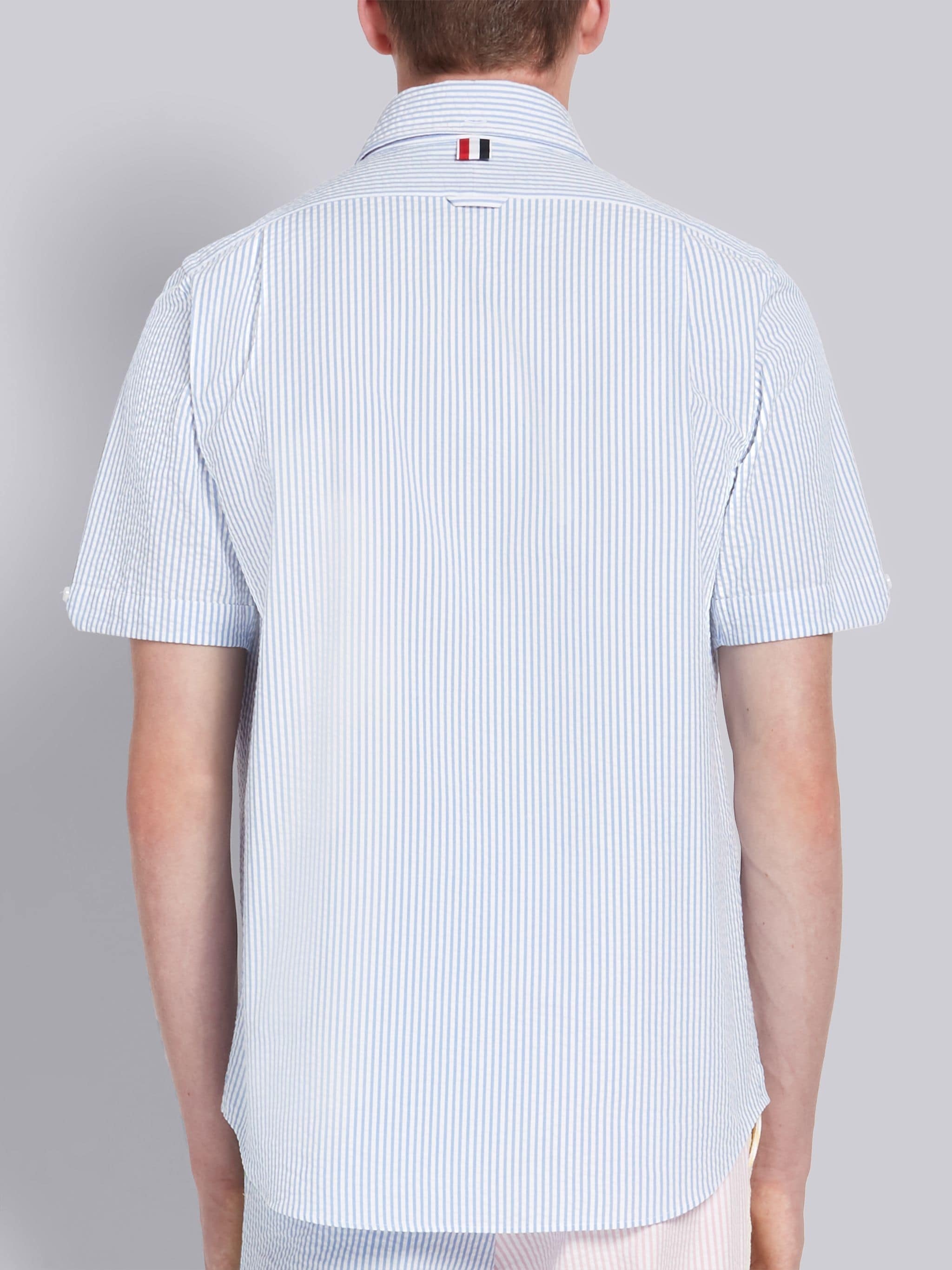 Blue Seersucker Stripe Short Sleeve Shirt - 4