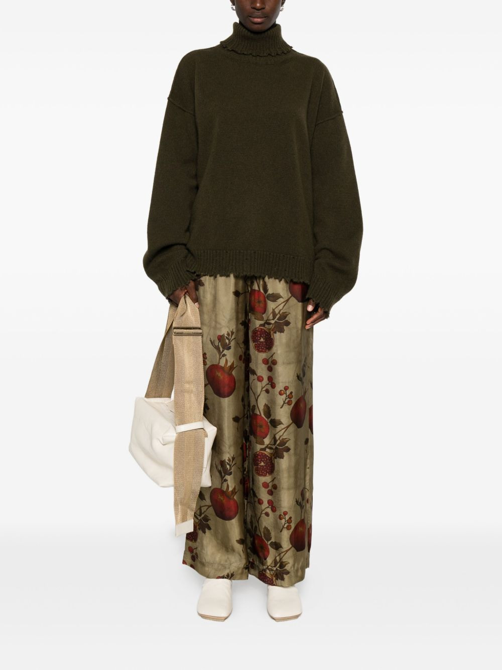 high-neck frayed-hem sweater - 2