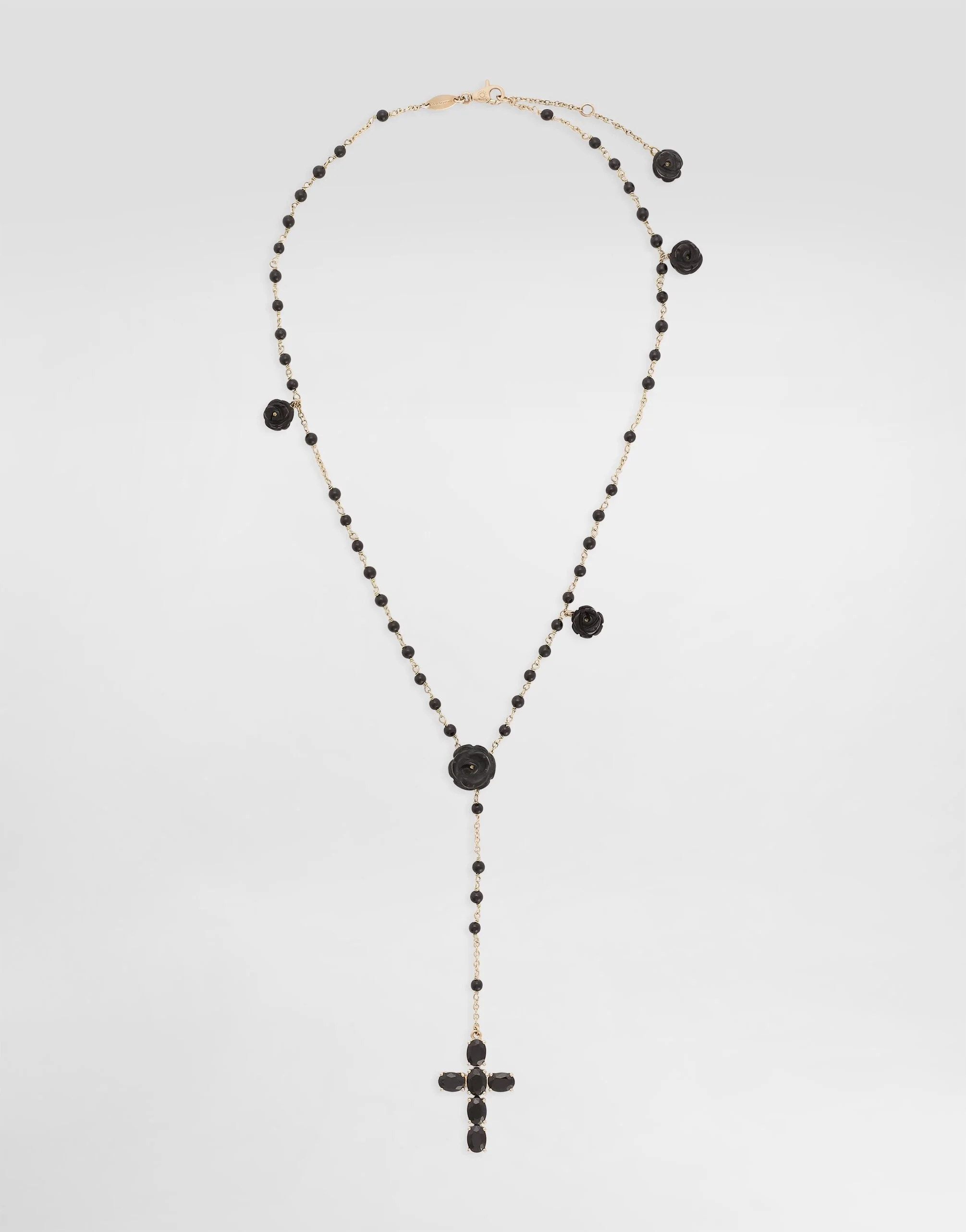 Yellow gold Devotion rosary necklace with black oval sapphires - 1