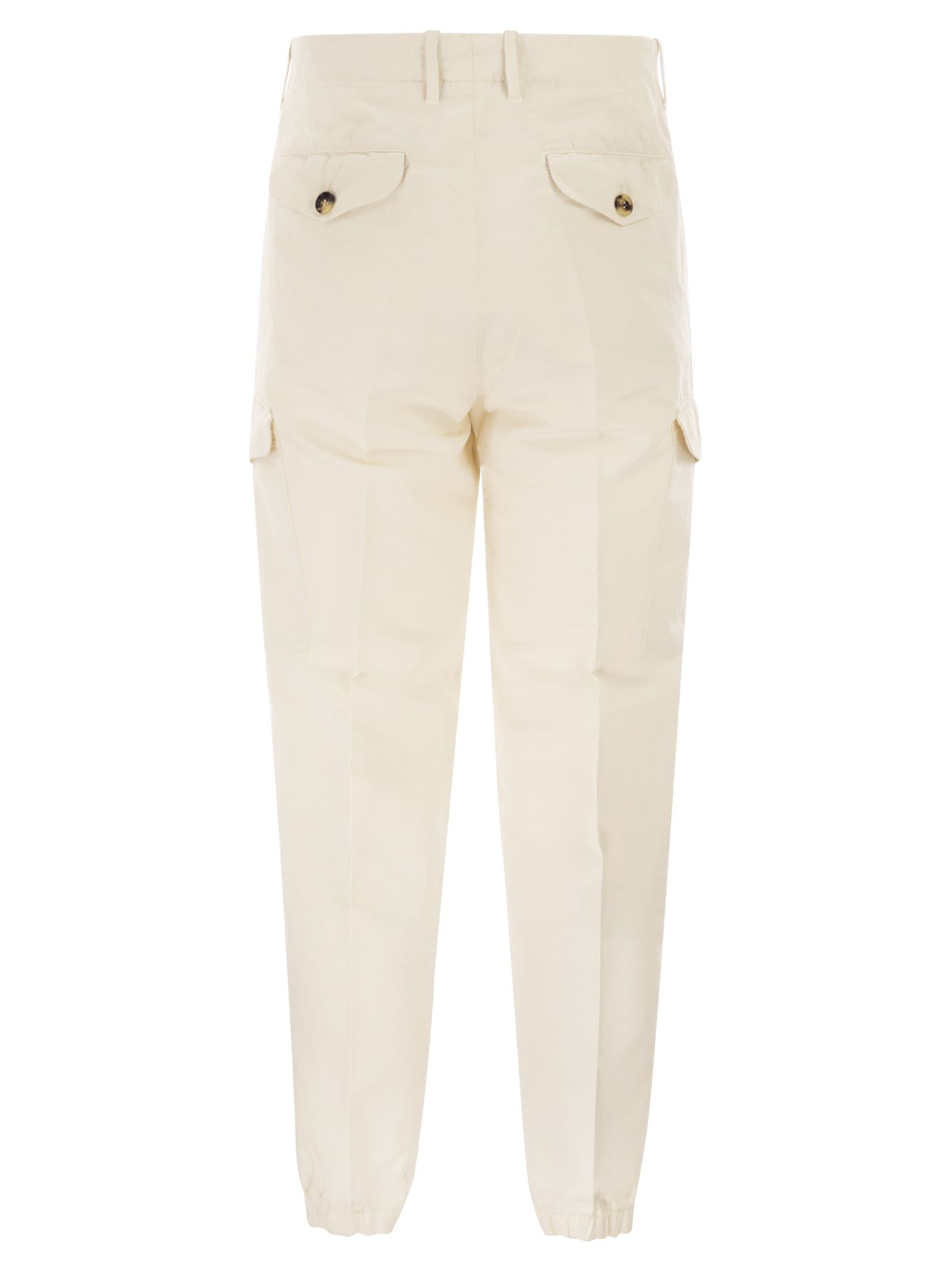 Brunello Cucinelli Men Linen And Cotton Trousers With Cargo Pockets And Zip At The Bottom - 2