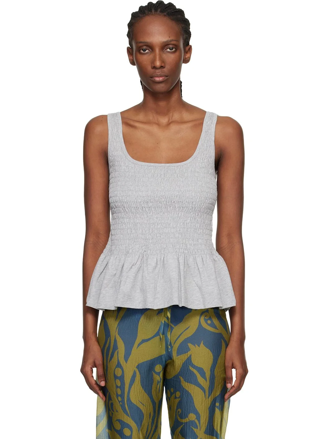 Gray Shirred Ruffle Top - 1