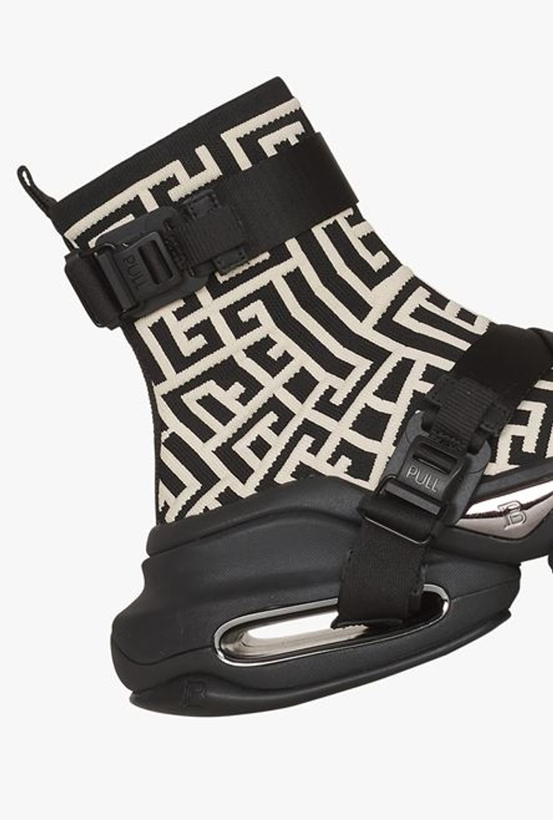 Bicolor ivory and black knit and suede B-Bold high-top sneakers 8