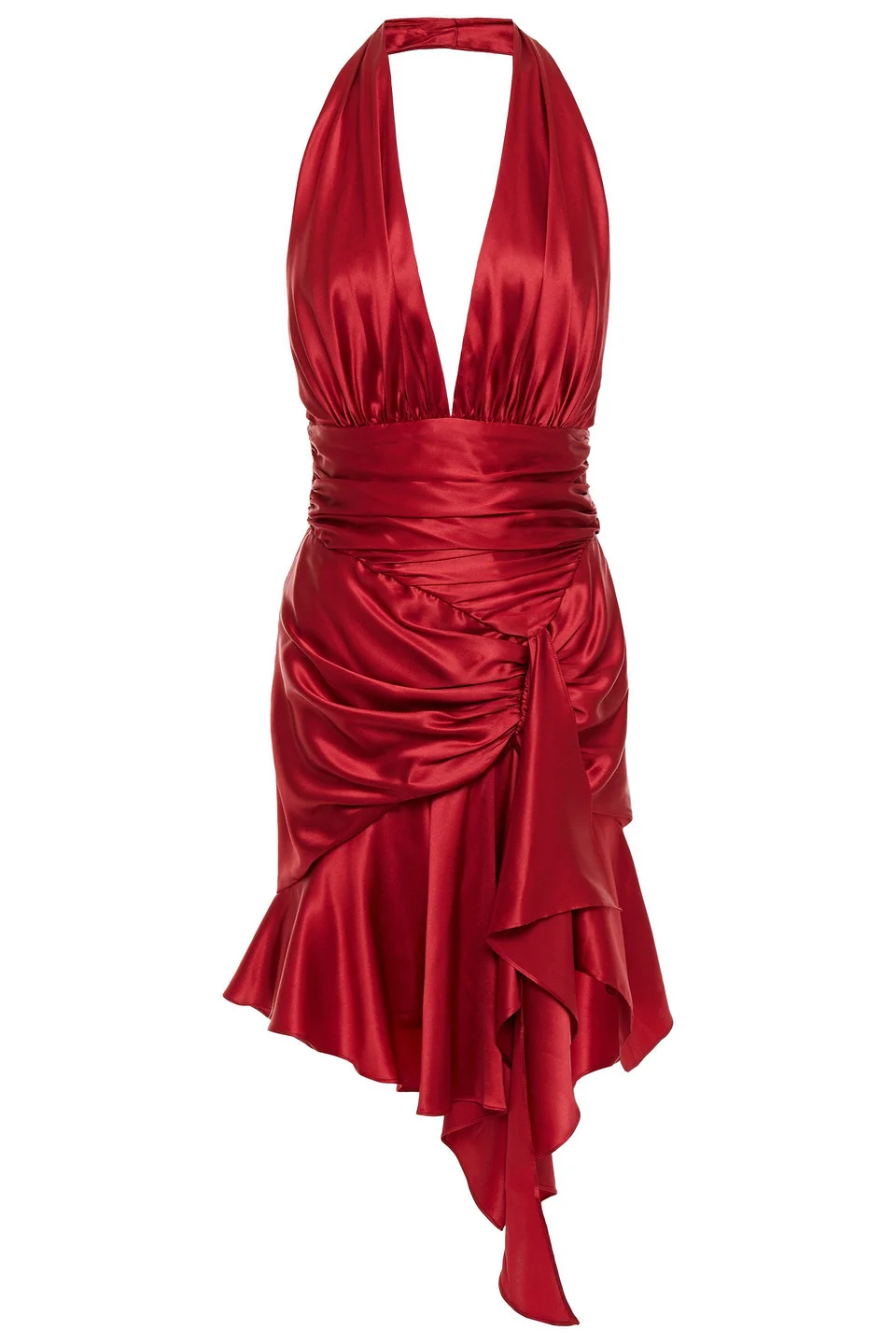 Ruched stretch-silk satin halterneck mini dress - 1