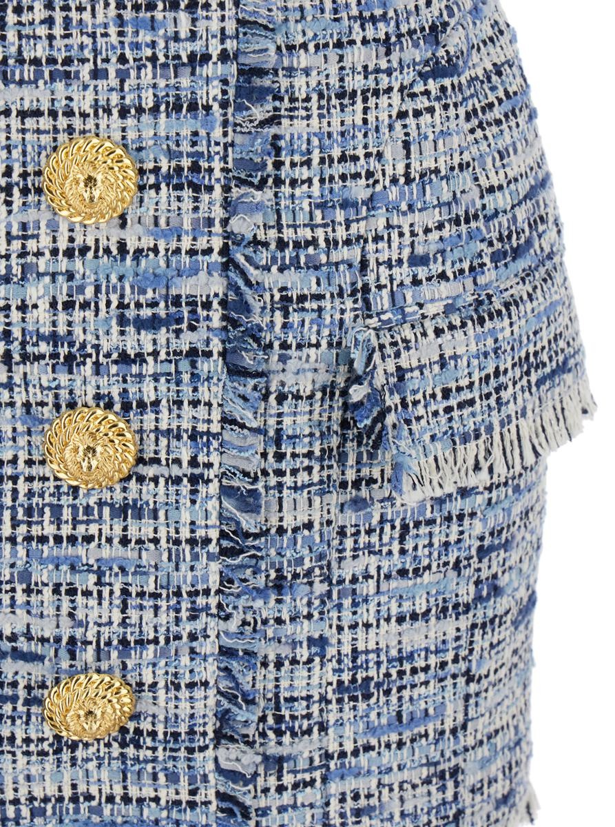 ワンピース BALMAIN Blue Dress with Frayed Details in Tweed Woman Balmain Balmain Blue Dress With Frayed Details In Tweed