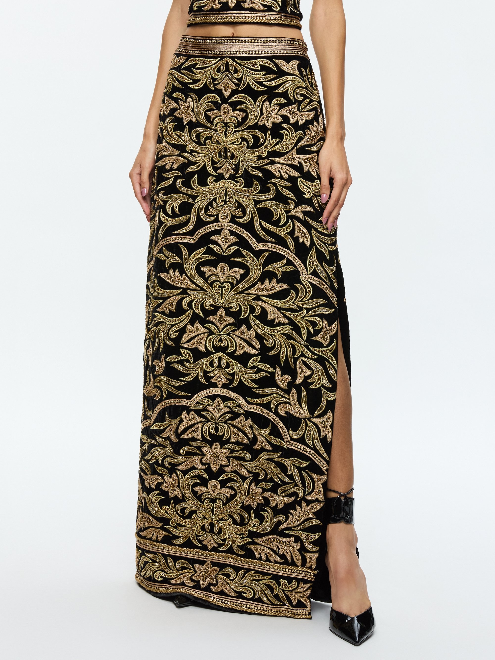 GEORGIE EMBELLISHED HIGH RISE MAXI SKIRT WITH SLIT - 2