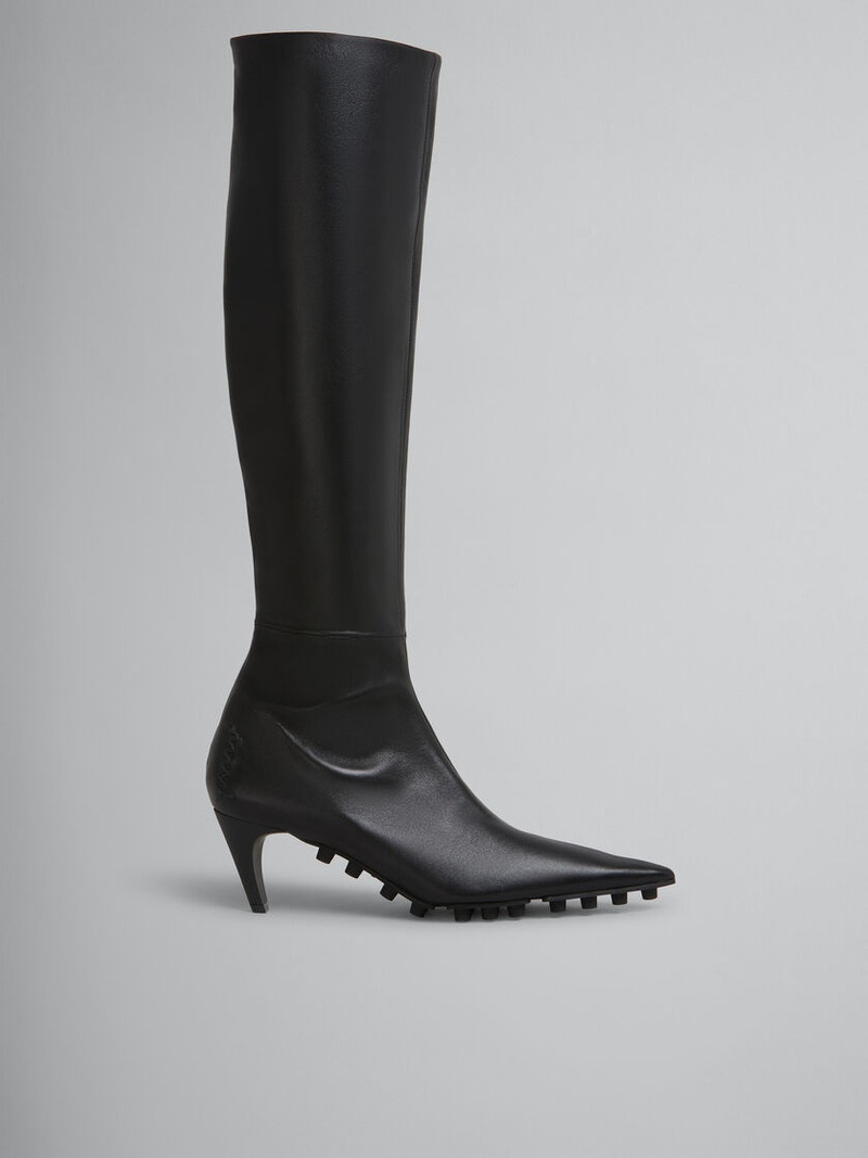 BLACK NAPPA KNEE-HIGH SPIKE BOOT 1