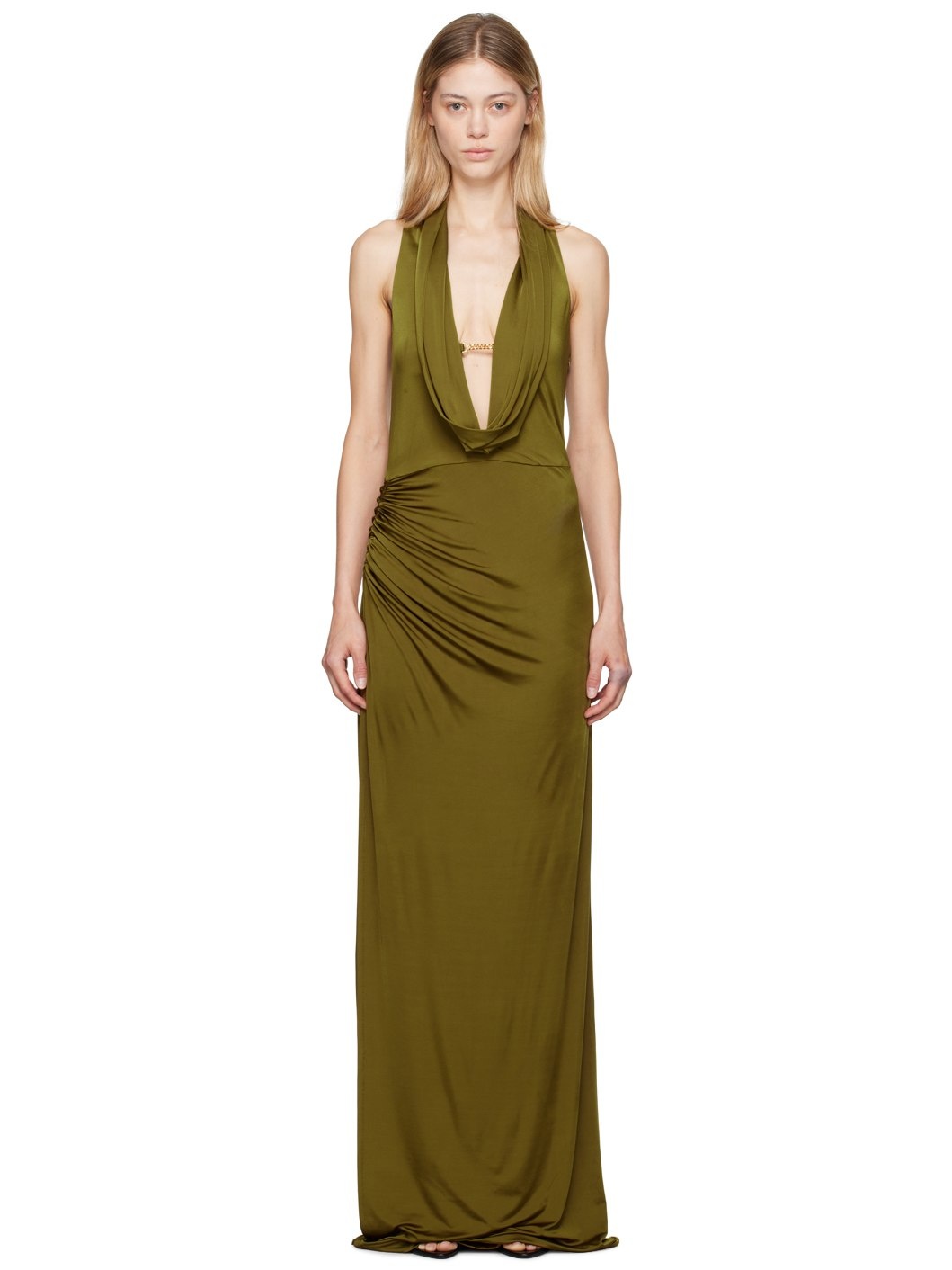 Khaki Cowl Neck Maxi Dress - 1