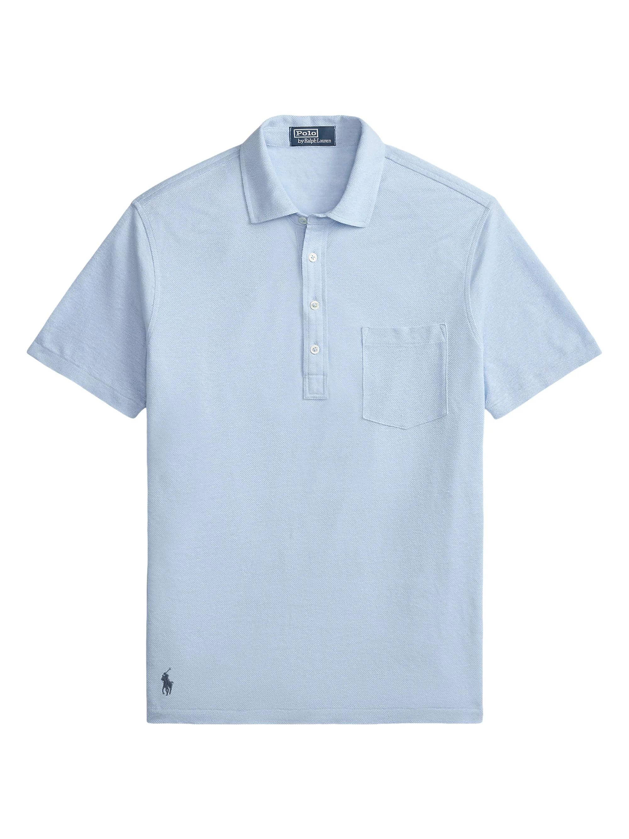Men's Short Sleeve Linen Piqué Polo Shirt - Office Blue - 1
