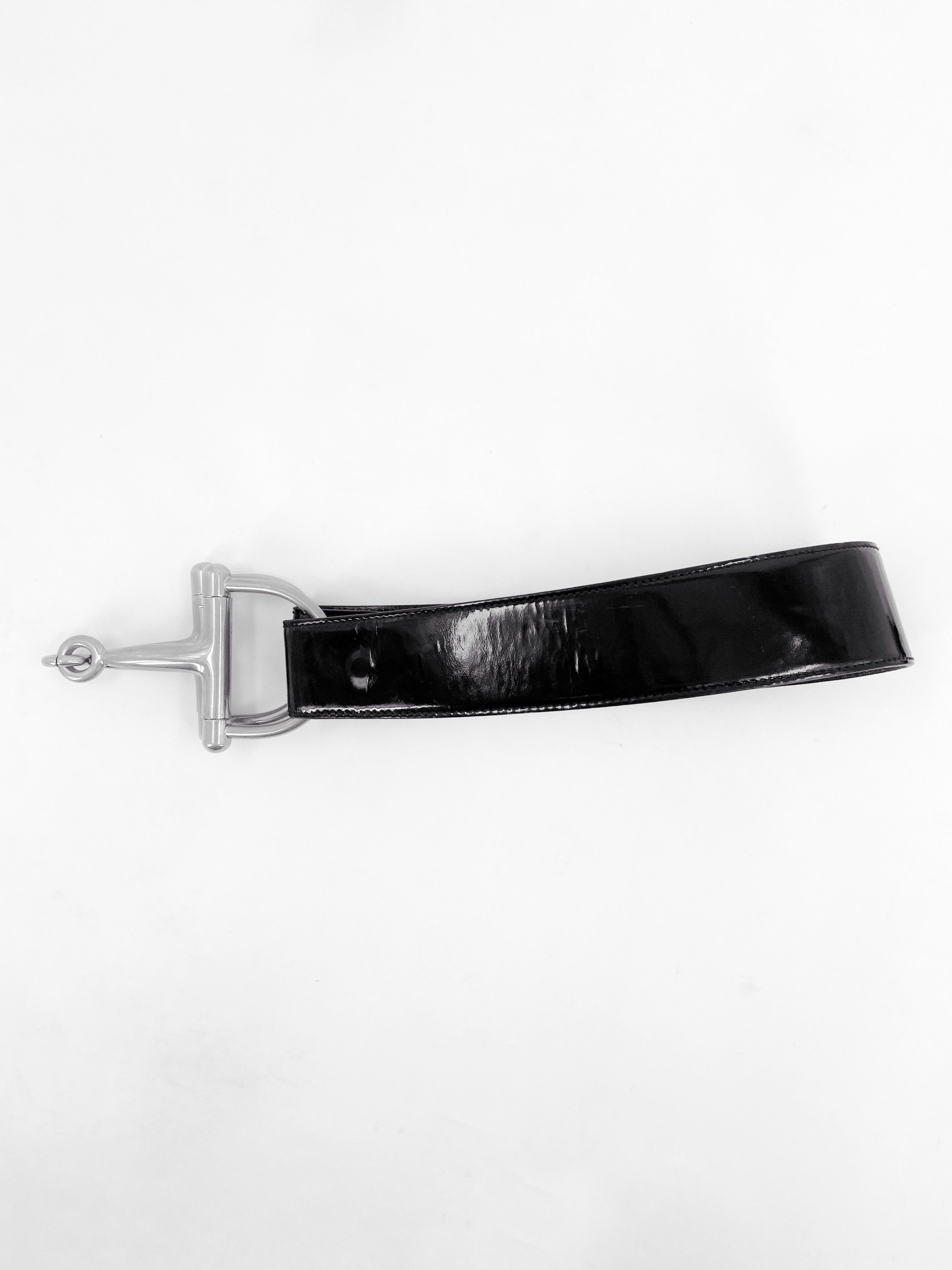 Gucci Fall 1995 Tom Ford Iconic Black Oversized Horsebit Patent Leather Belt 28 - 11
