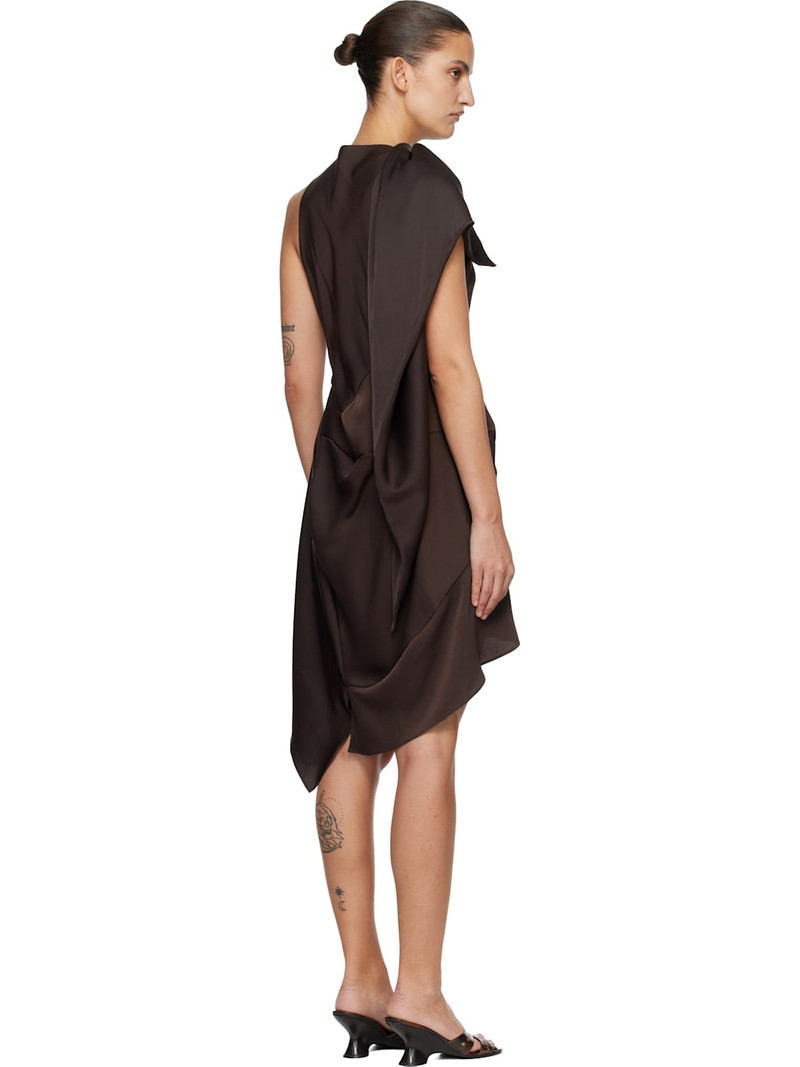 Brown Crepe Satin Cape Sleeve Midi Dress 3