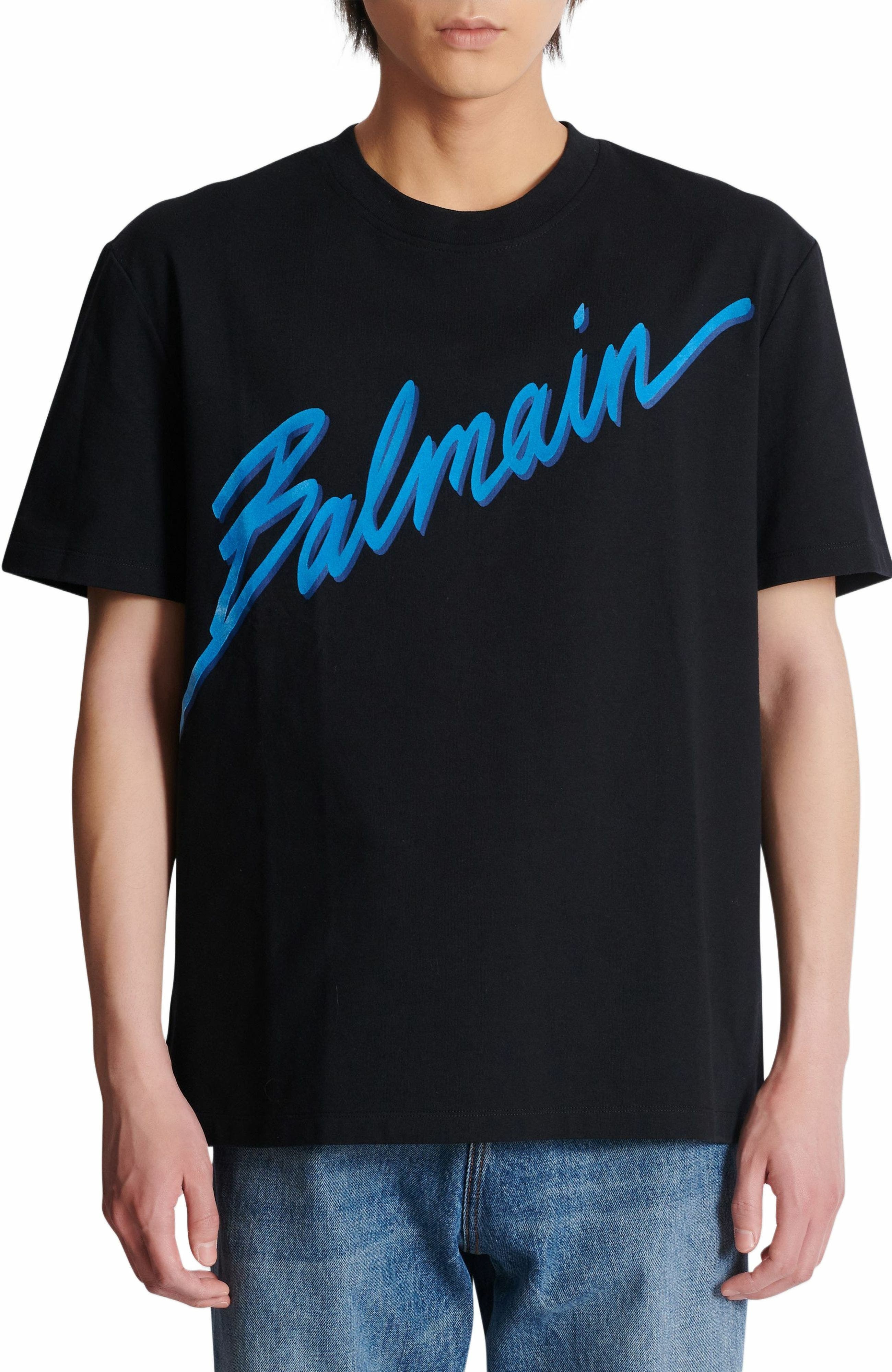 Balmain Lettre flocked T-shirt in Blue at Nordstrom - 7