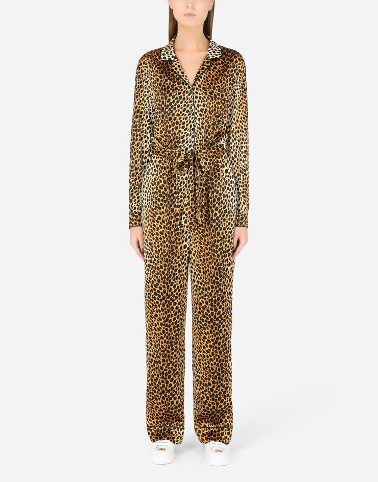 Belted satin jumpsuit with ocelot print - 2