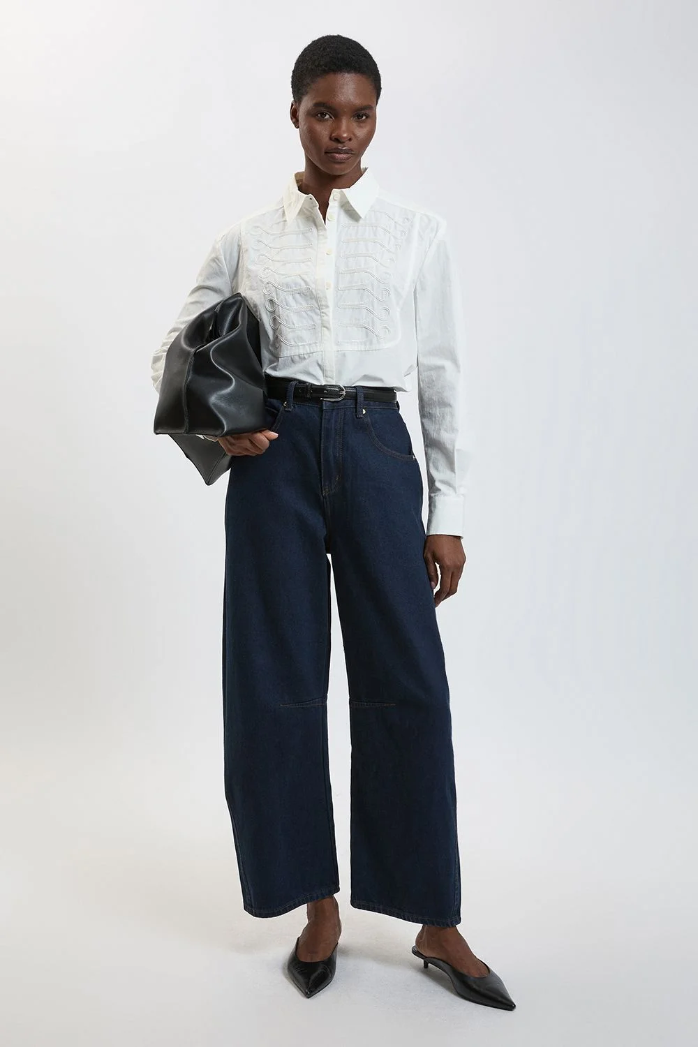 Petite Military Stitch Detail Cotton Poplin Shirt - 1