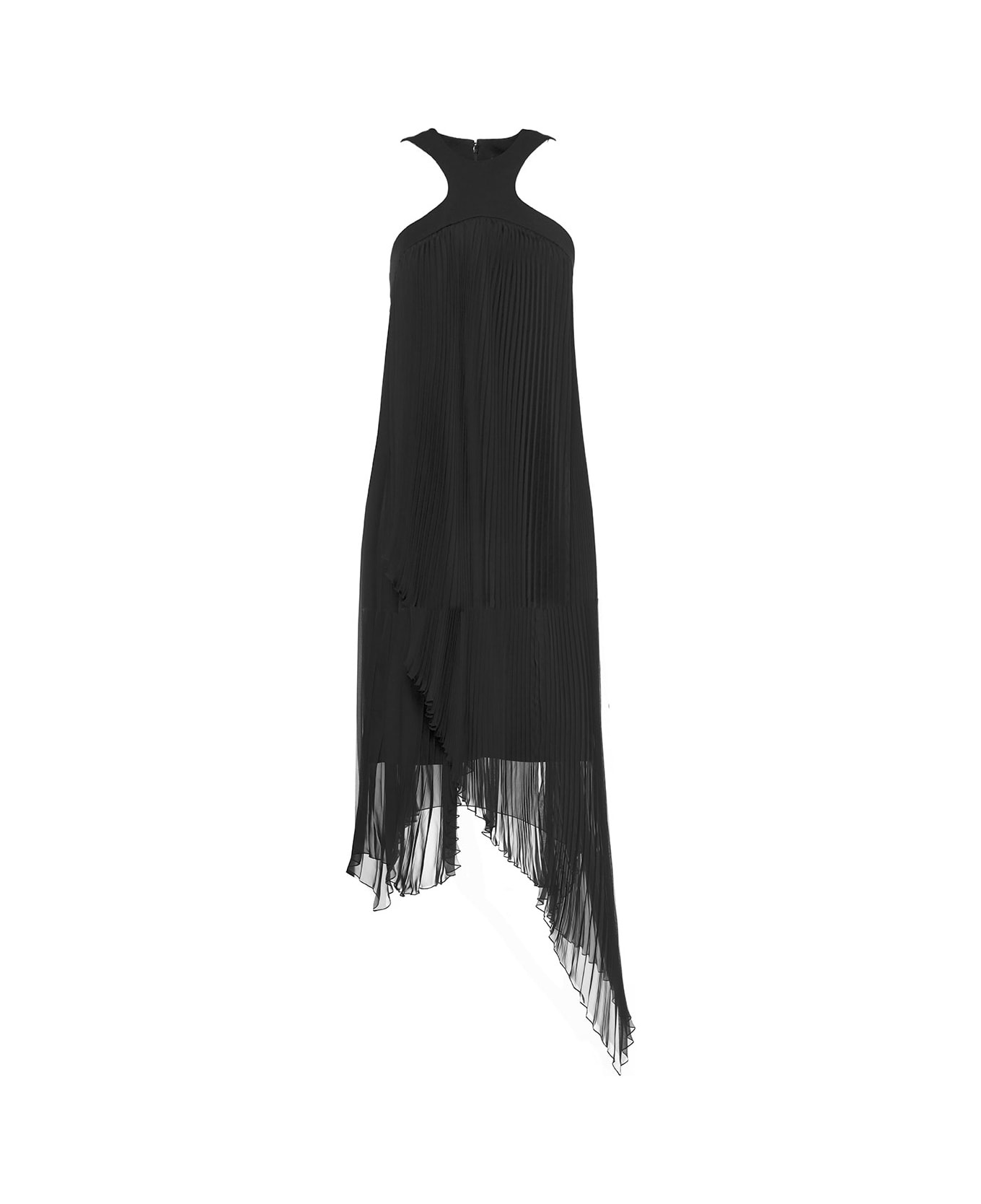 Black Pleated Dress With Asymmetrical Bottom - 1