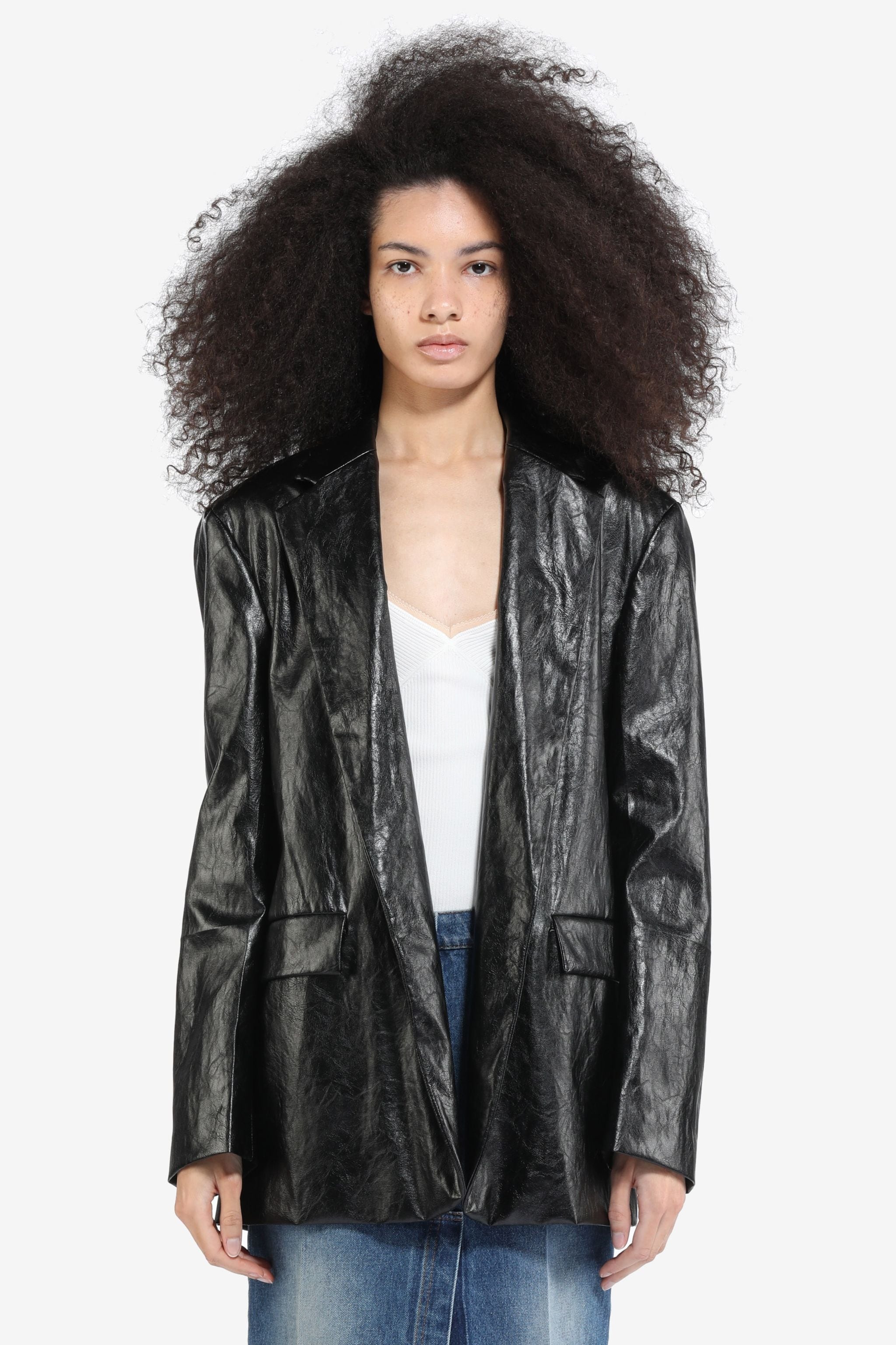 CREASE-EFFECT FAUX-LEATHER BLAZER - 1