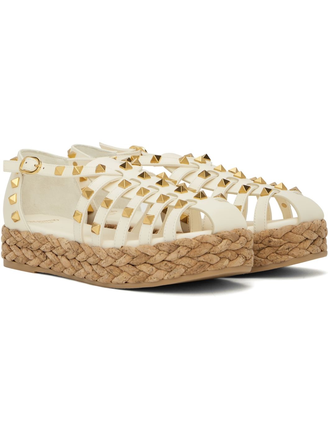 White Rockstud Cork Sandals - 4