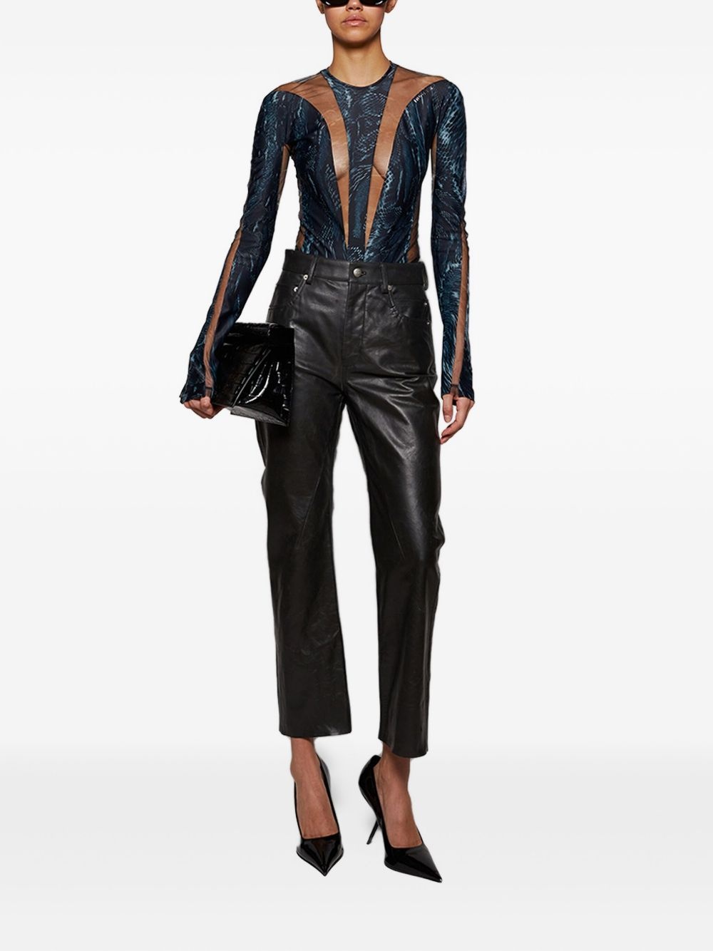 snake-print mesh bodysuit - 2