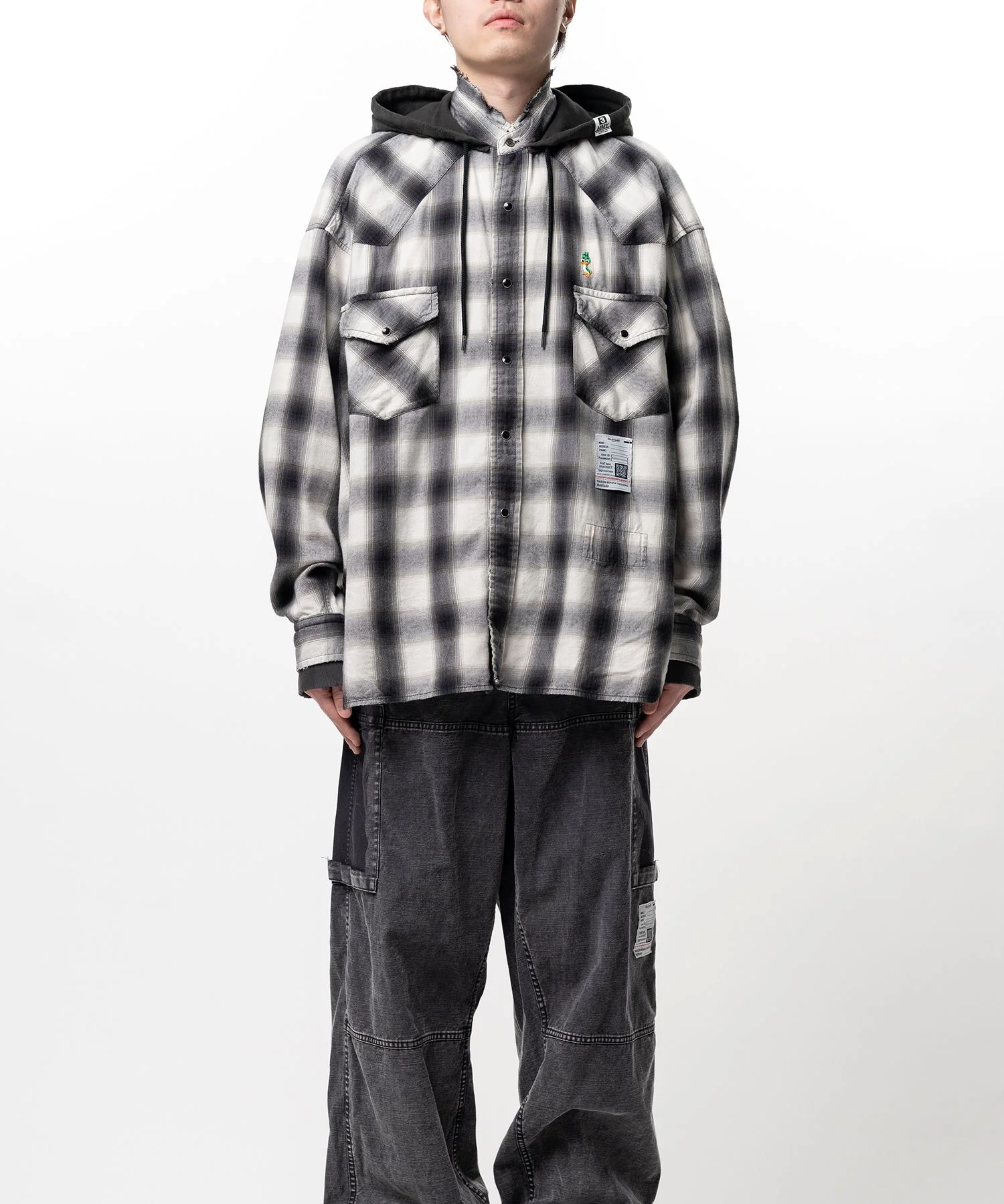 Hoodie Combine Checkered Shirt - 1