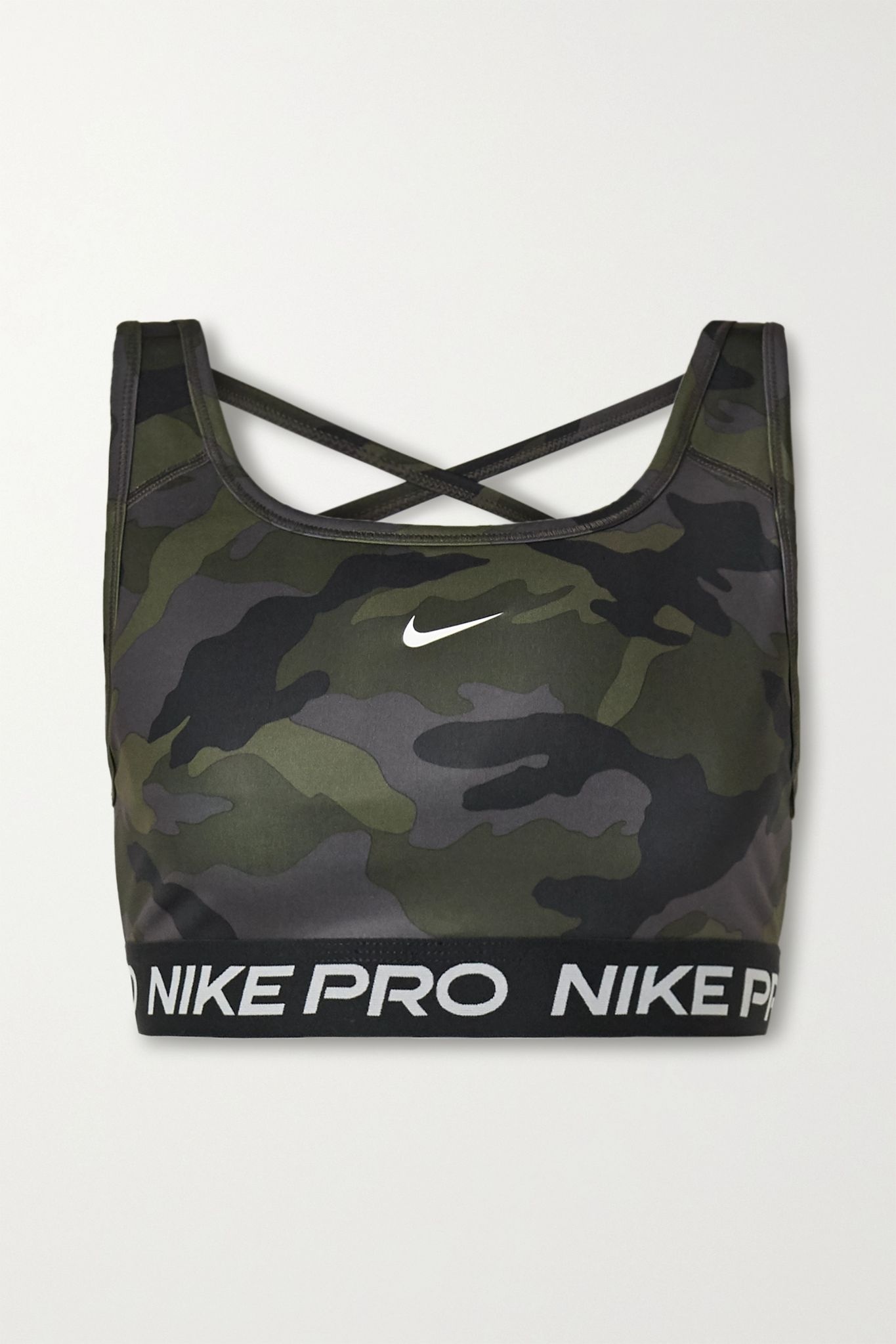 Swoosh mesh-paneled camouflage-print Dri-FIT sports bra - 1