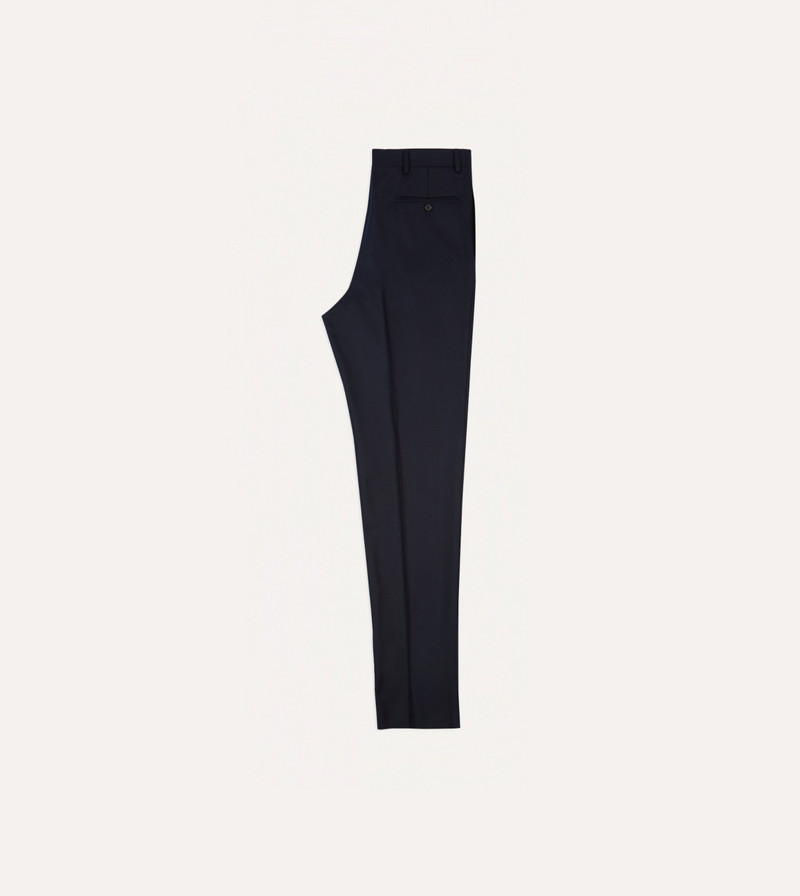 Navy Wool Flannel Flat Front Trousers 6