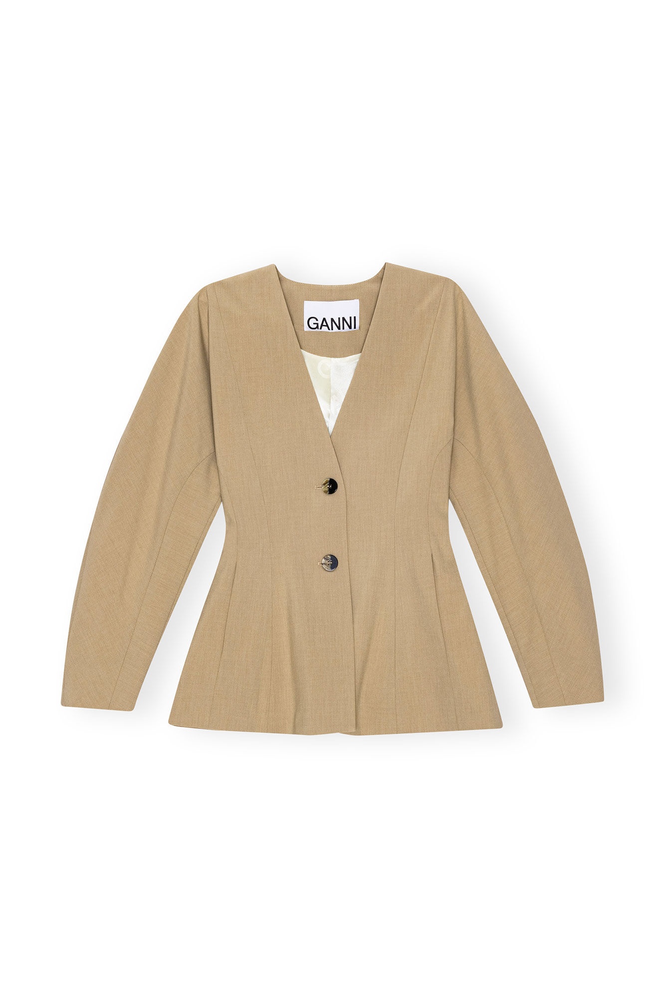 BEIGE FITTED DRAPEY MELANGE BLAZER - 1