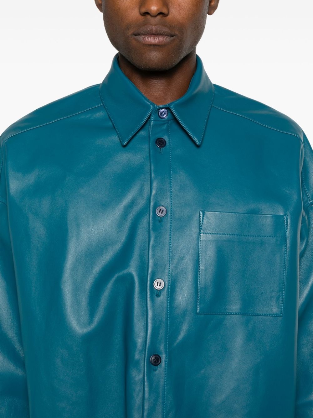 long-sleeve leather shirt - 5