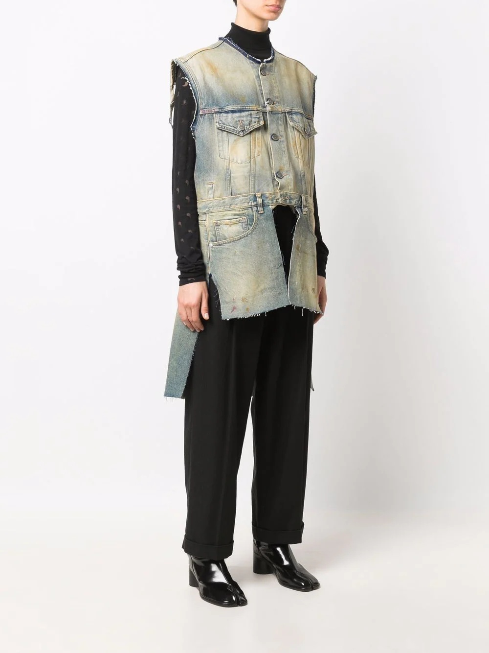 Derelict asymmetric denim gilet - 3