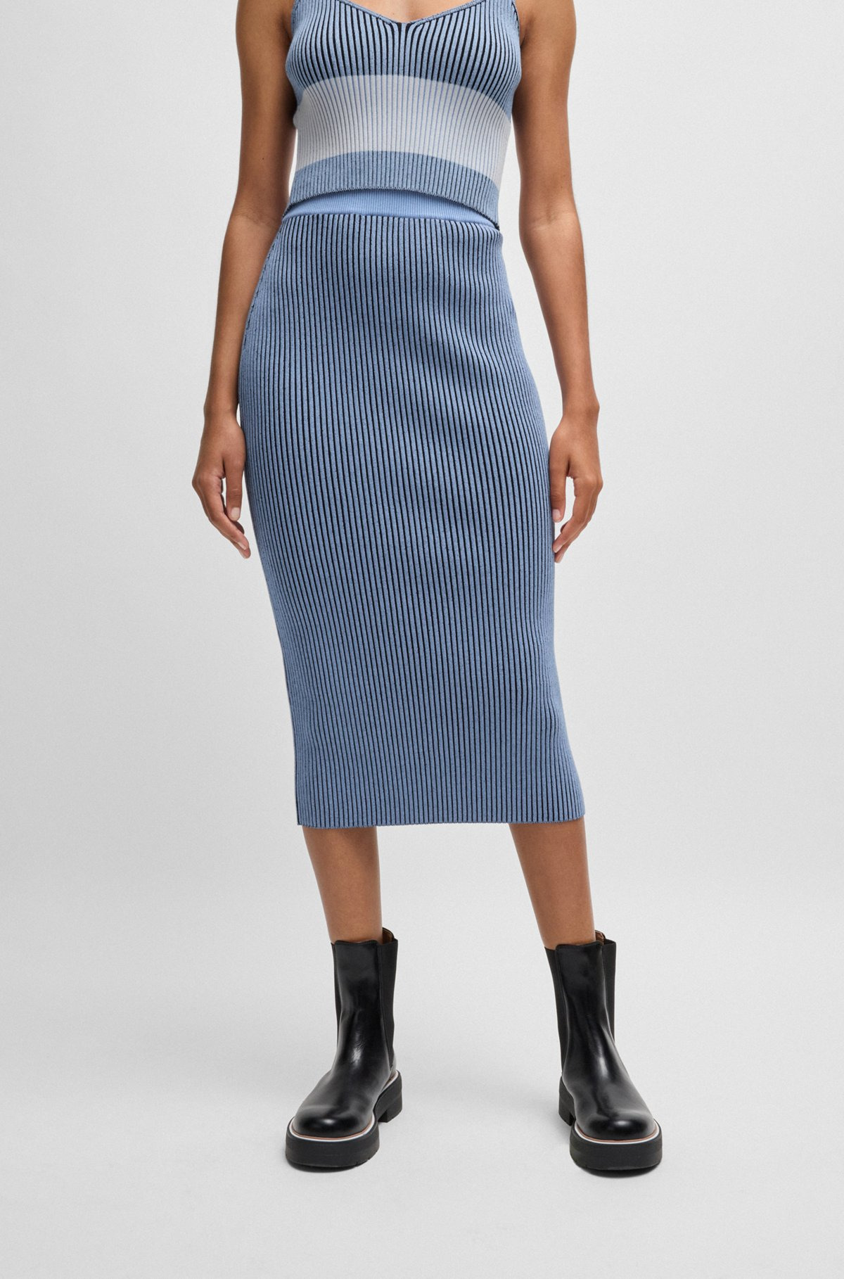 KNITTED TUBE SKIRT WITH TWO-TONE RIB - 2