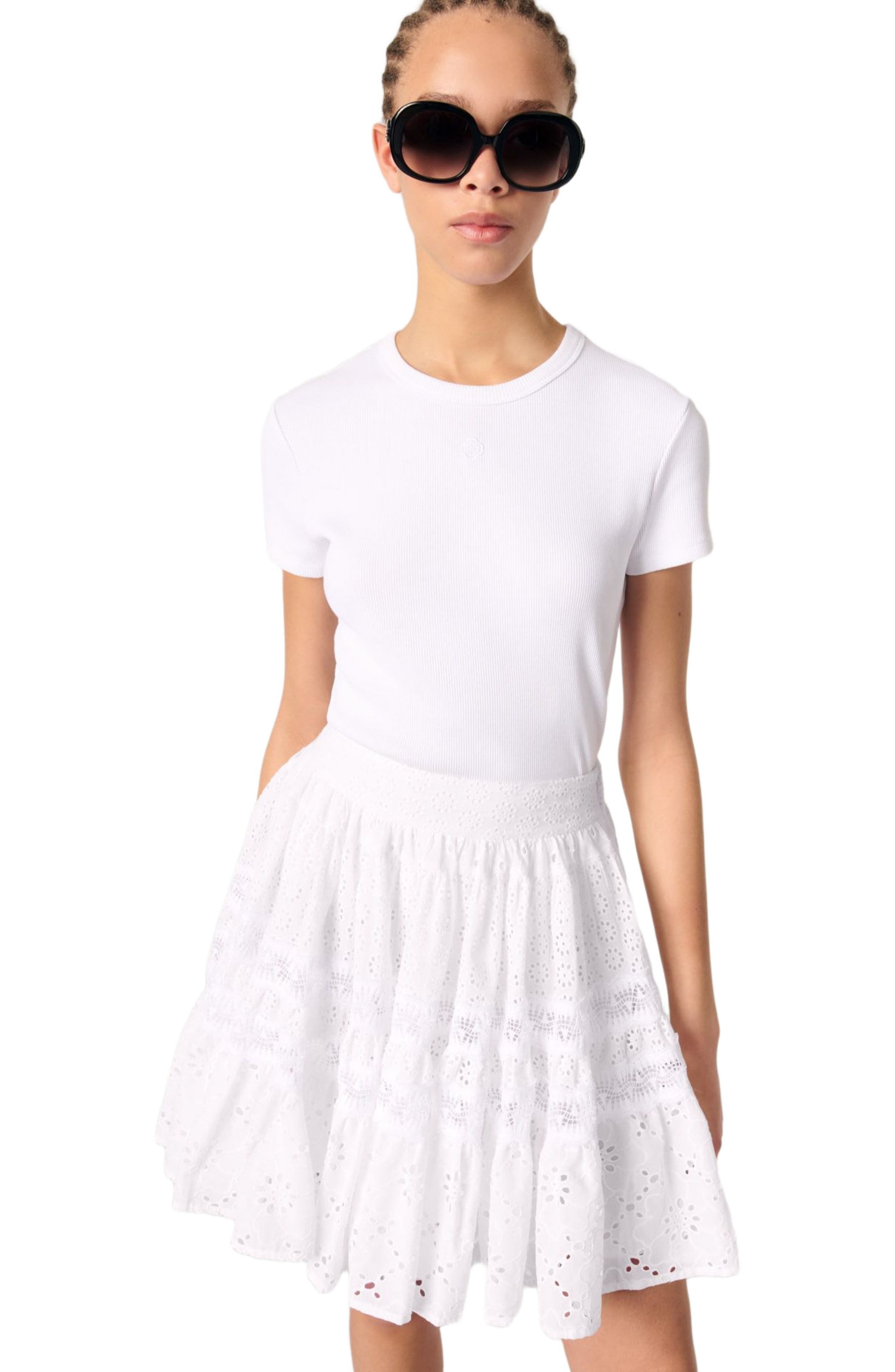 maje Short embroidered skirt in White at Nordstrom - 7