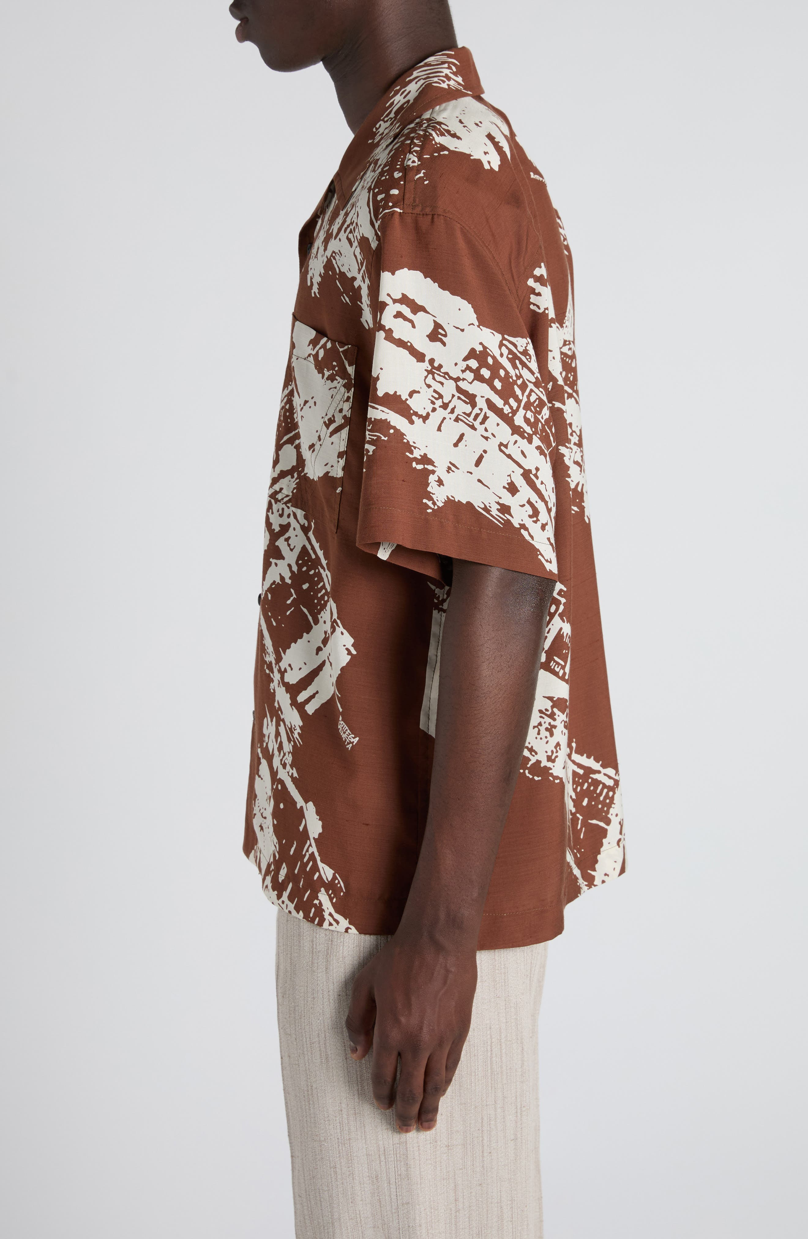 Bottega Veneta Postcard Print Silk Blend Camp Shirt in 2154 Pecan/Dove at Nordstrom - 4