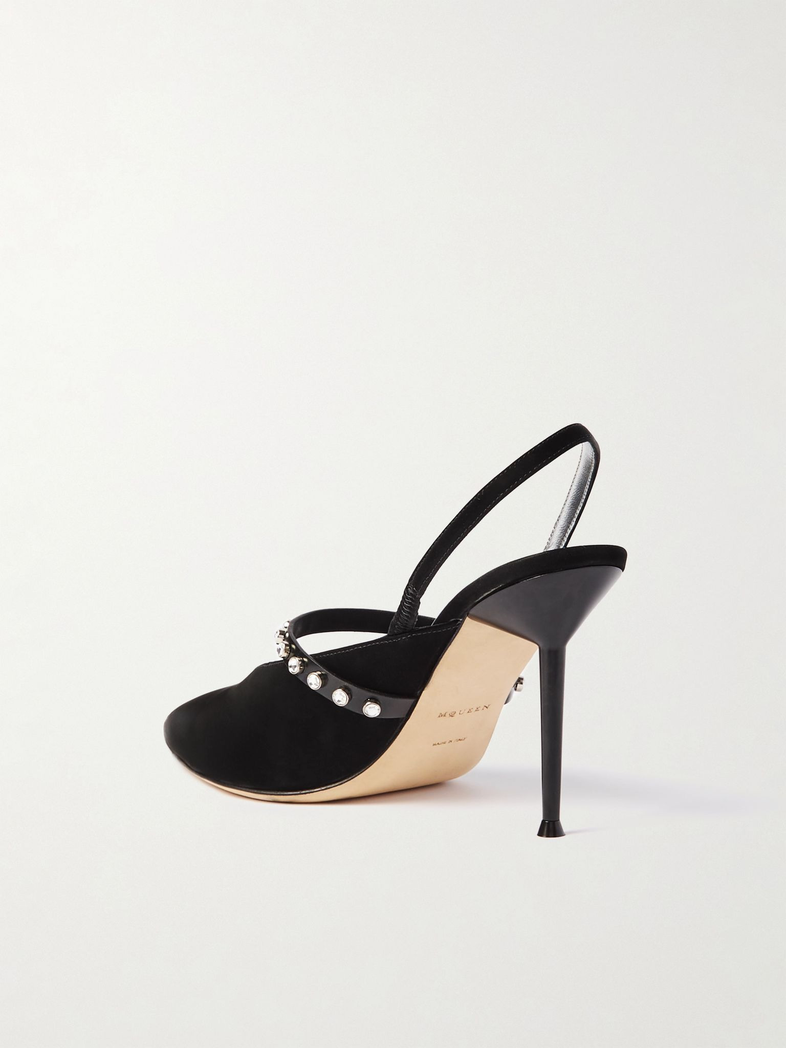Revel embellished leather-trimmed suede slingback pumps Black - 3