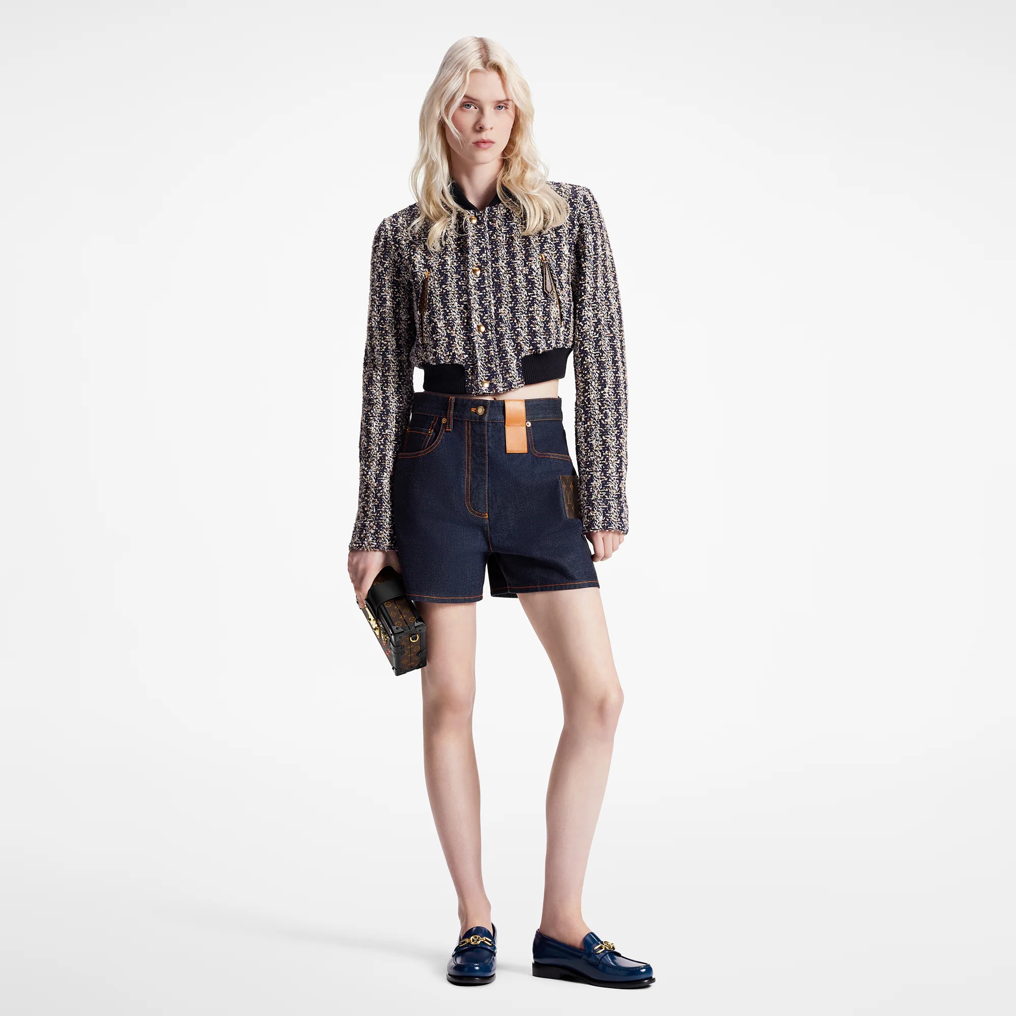 Lurex Tweed Cropped Bomber Jacket - 4