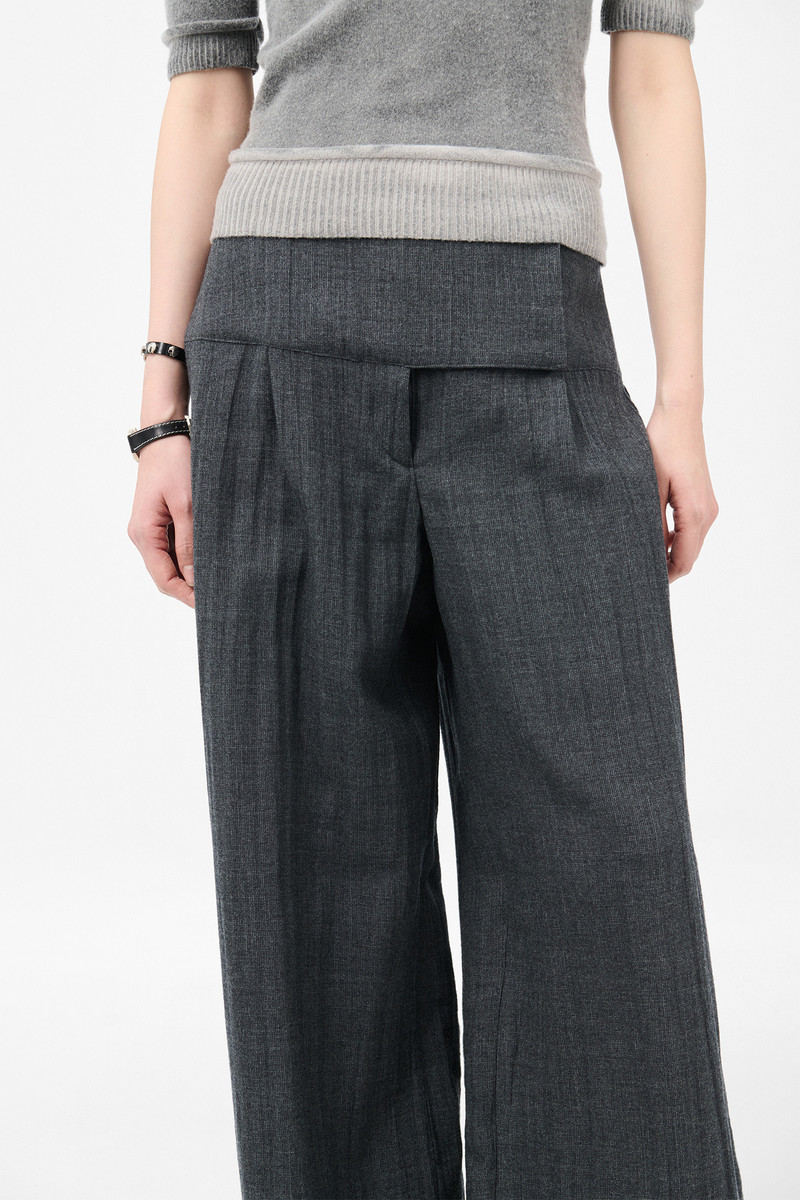 Girdle Trouser Stone Grey Plisse Wool 4
