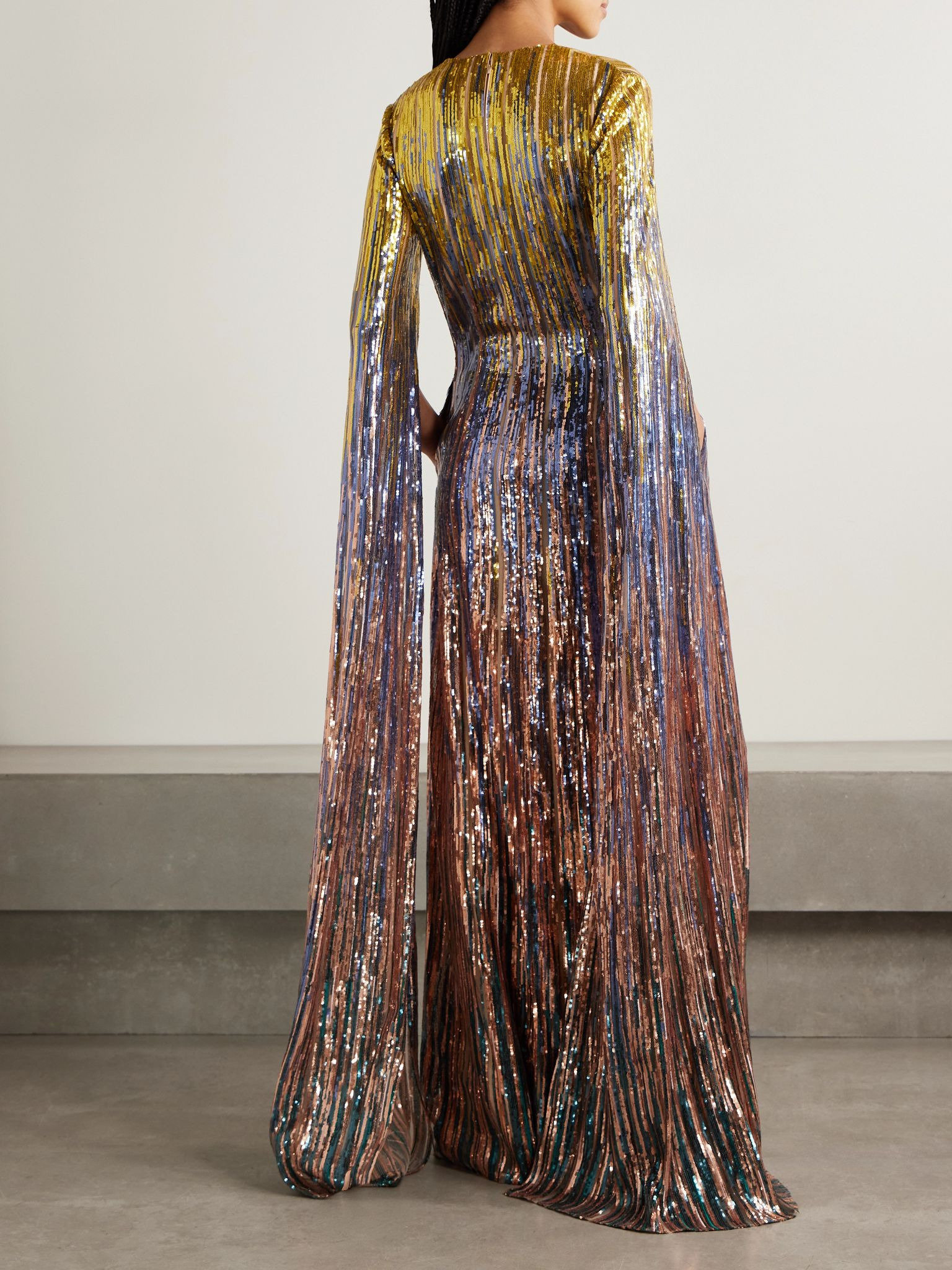 Cape-effect sequined tulle gown Metallic - 3