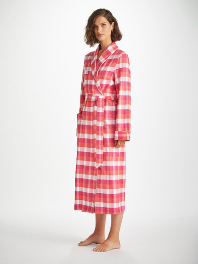 Derek Rose Women's Long Dressing Gown Kelburn 39 Brushed Cotton Pink outlook