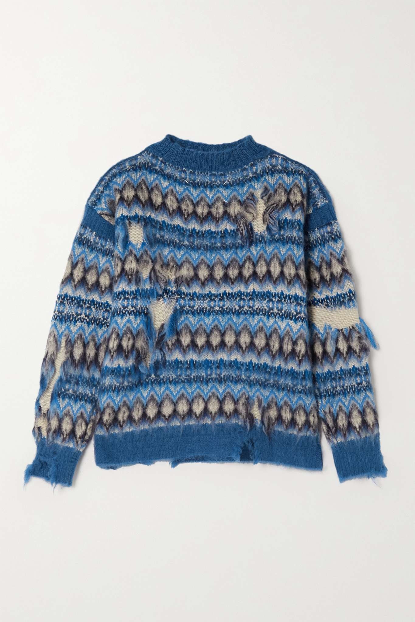 Distressed Fair Isle wool and cotton-blend sweater - 1