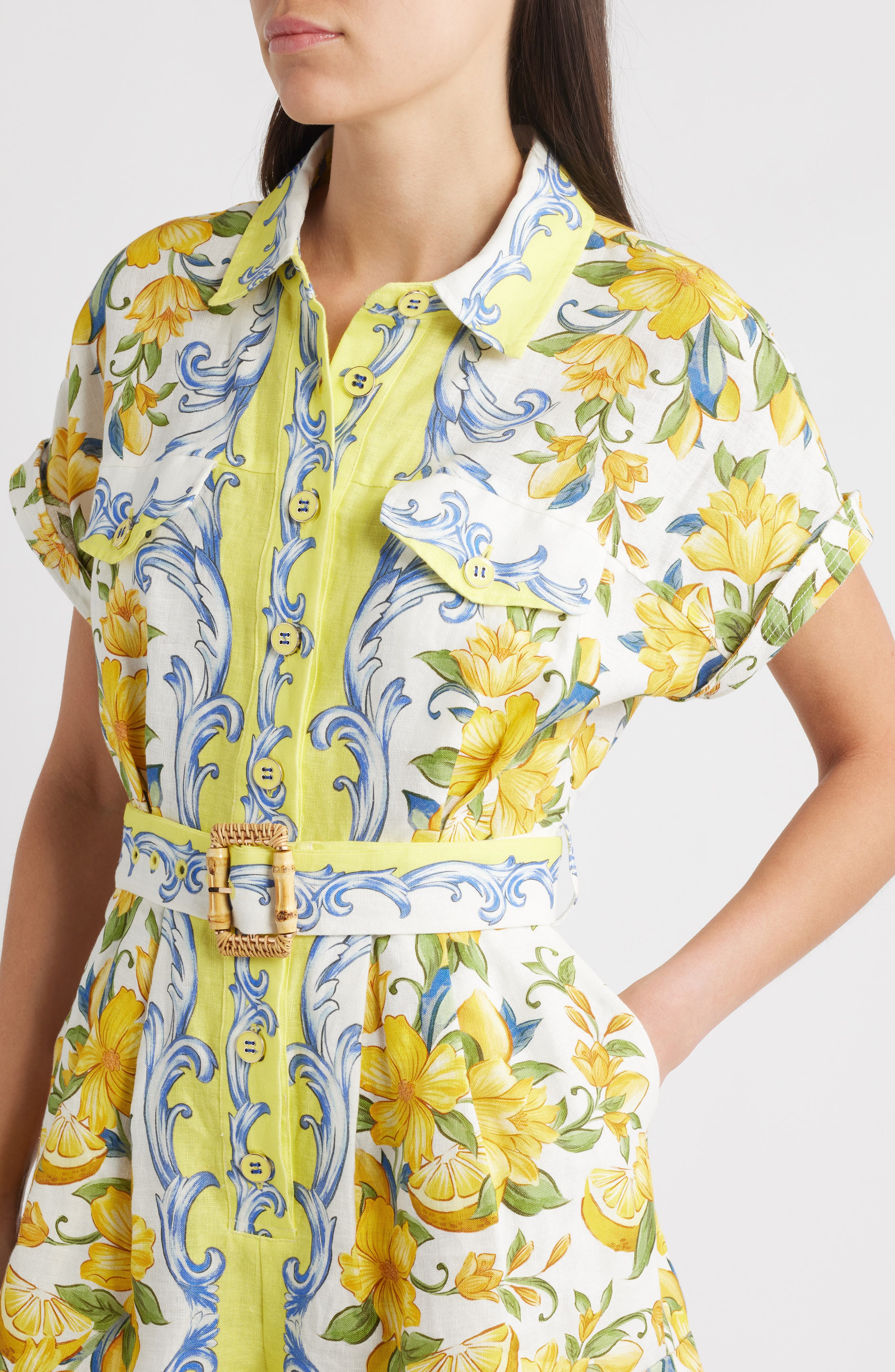 FARM Rio Sicily Linen Romper in Off-White at Nordstrom - 4