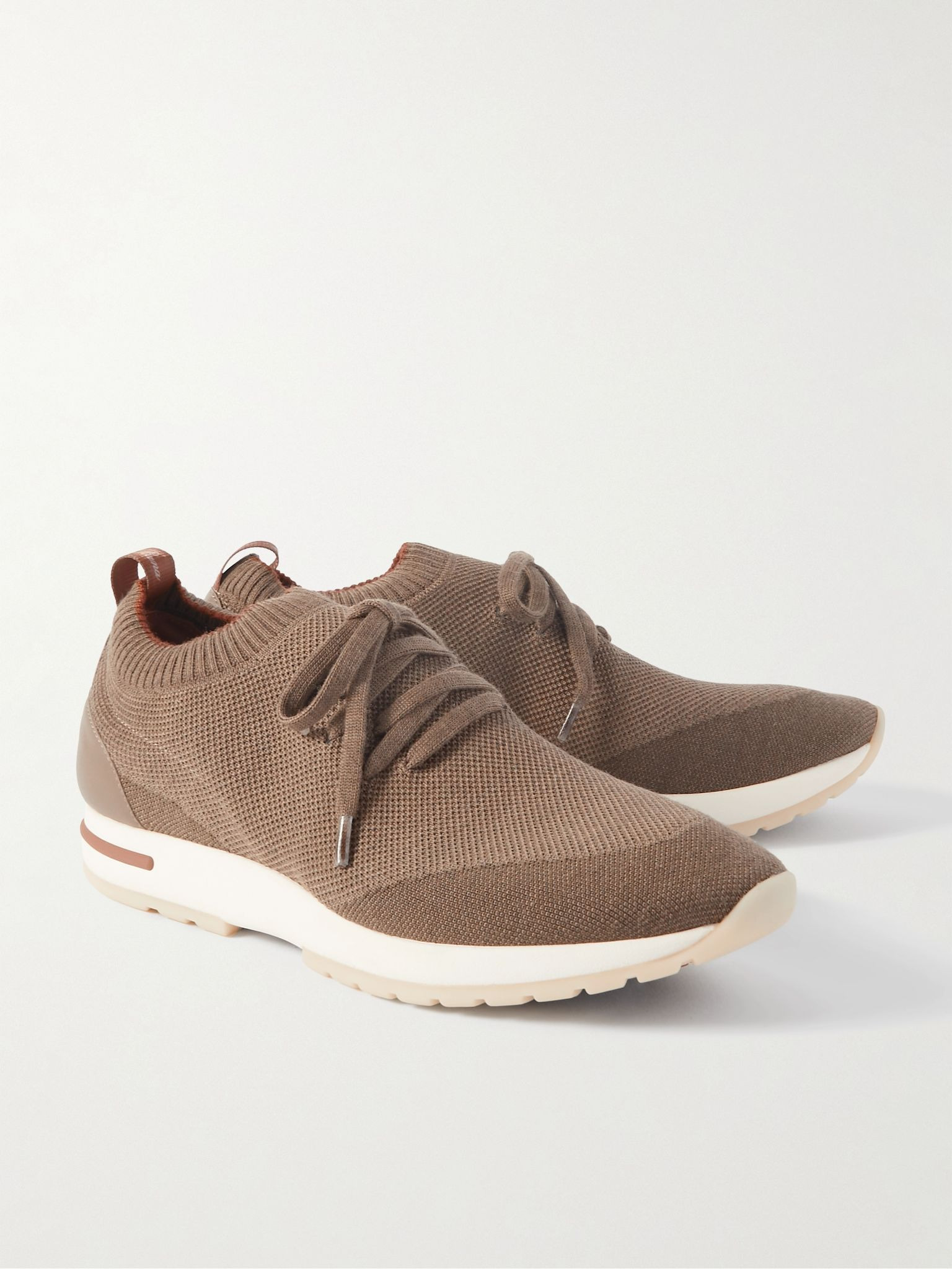 360 Flexy Walk Leather-Trimmed Wish® Wool Sneakers Brown - 4