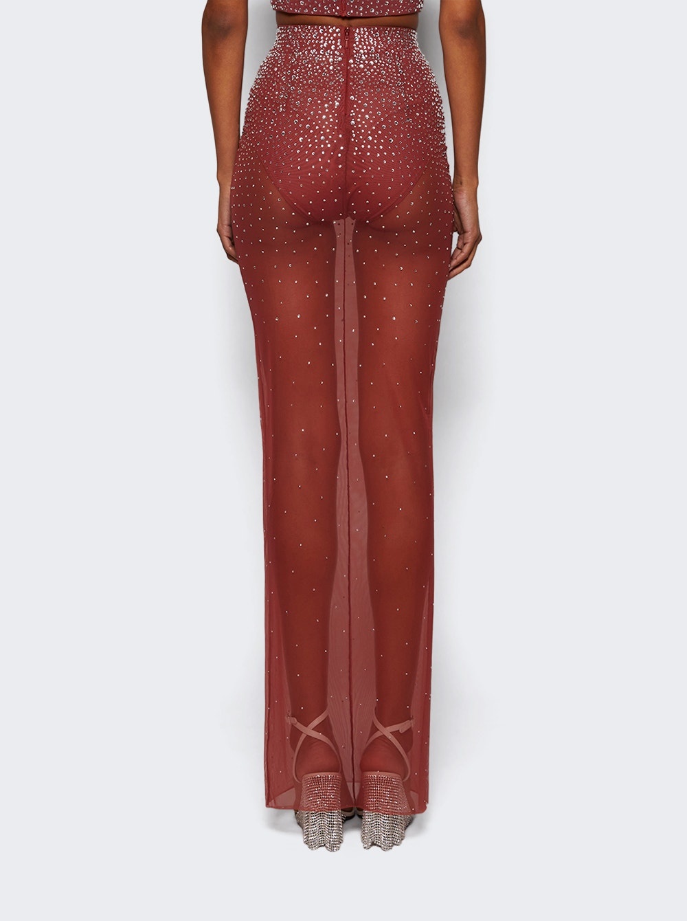 Column Skirt In Crystal Mesh Cognac - 5