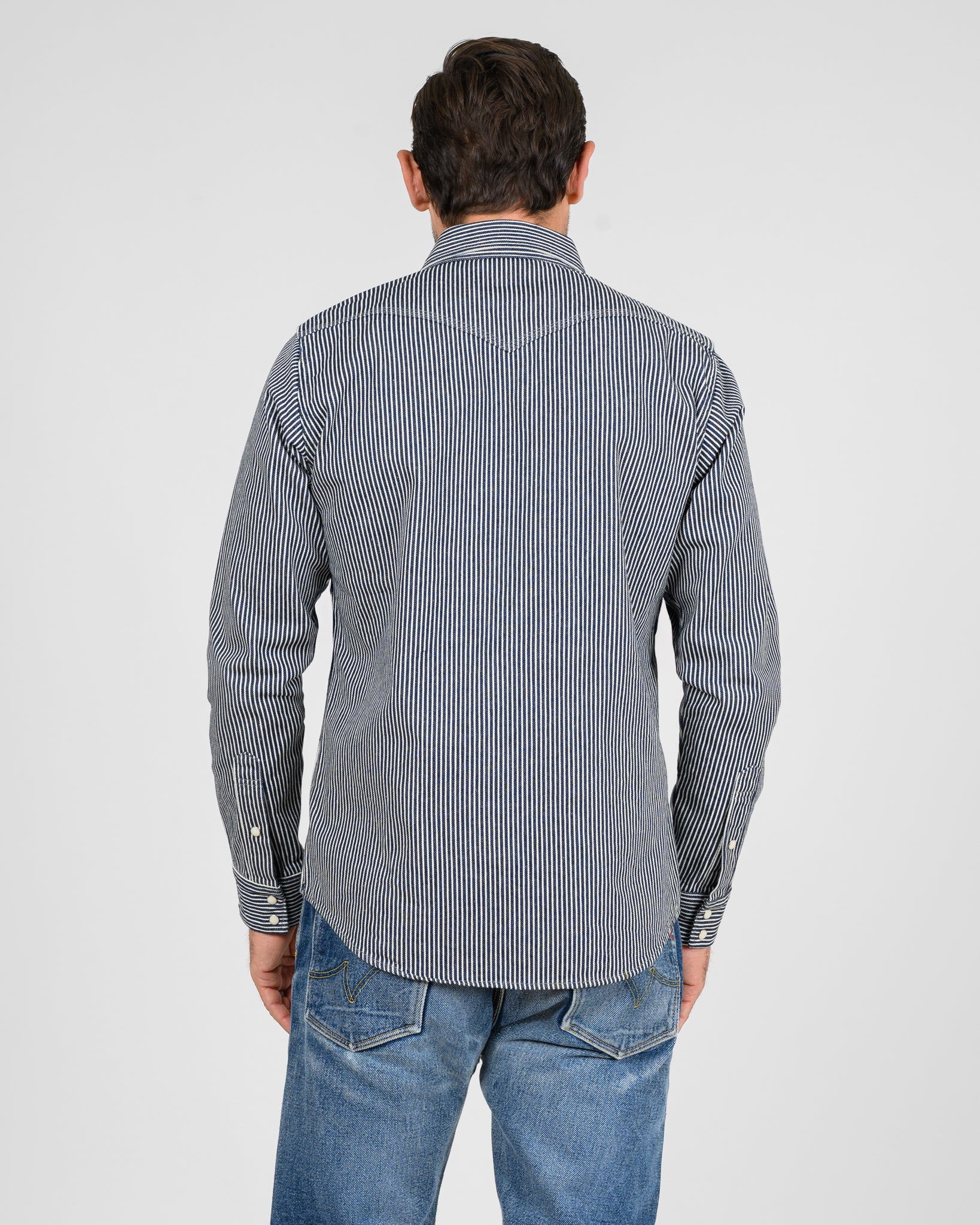 IHSH-07-IND 12oz Hickory Stripe Western Shirt - Indigo - 3