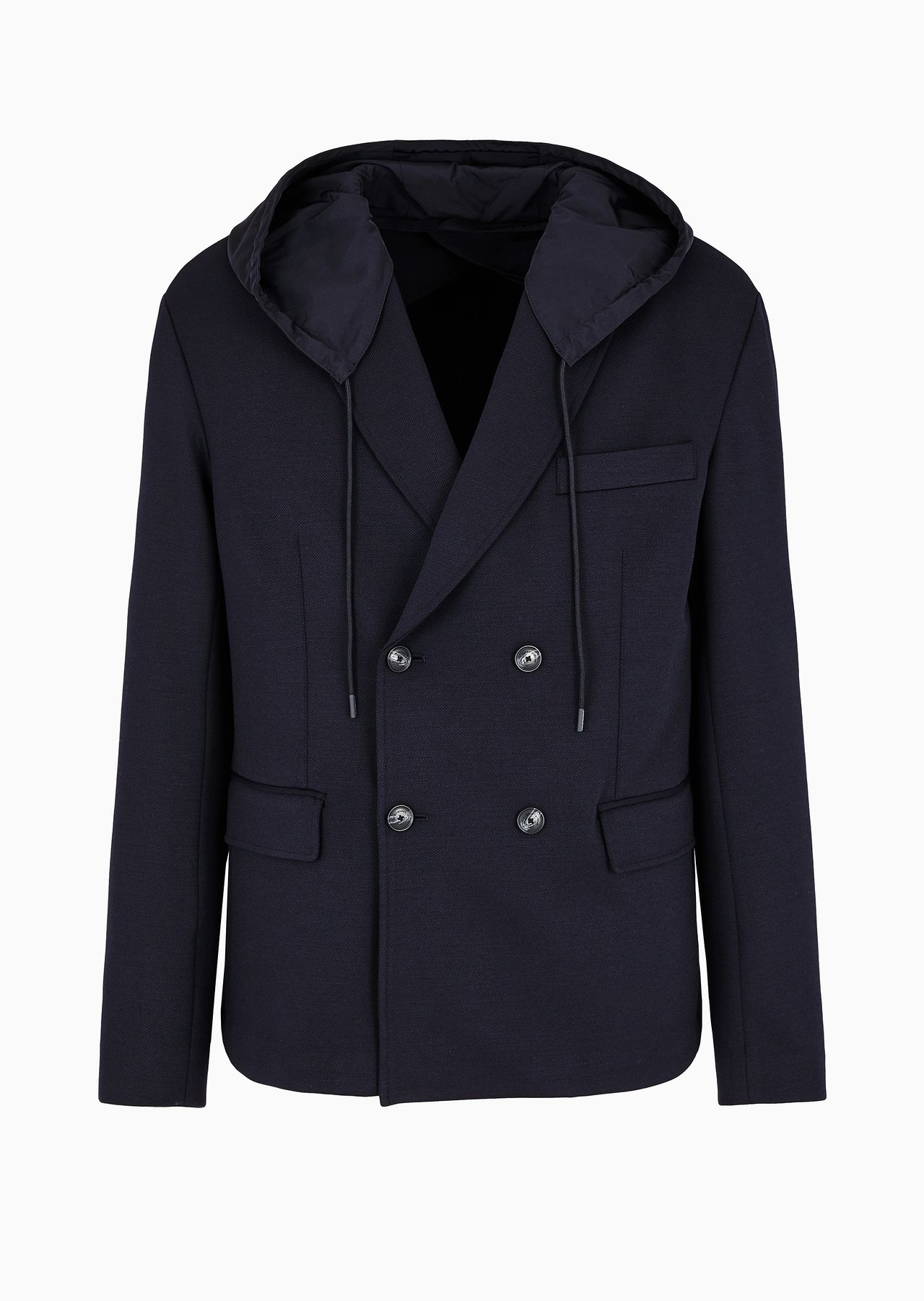 Double-breasted blazer in a soft wool-blend cloth with a nylon hood - 1