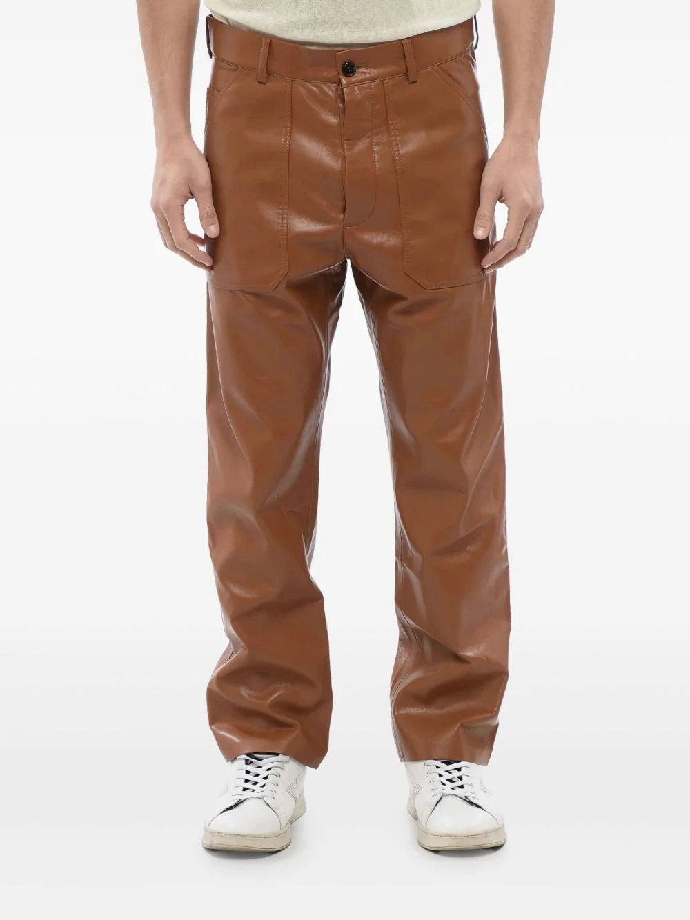 patch-pocket leather trousers - 1